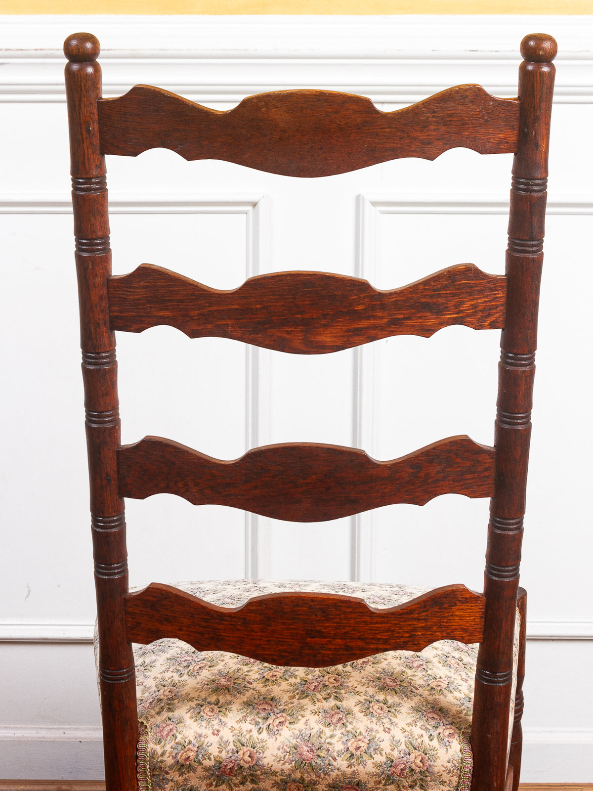 Golden Oak High Ladder Back Rocking Chair with Floral Upholstered Seat