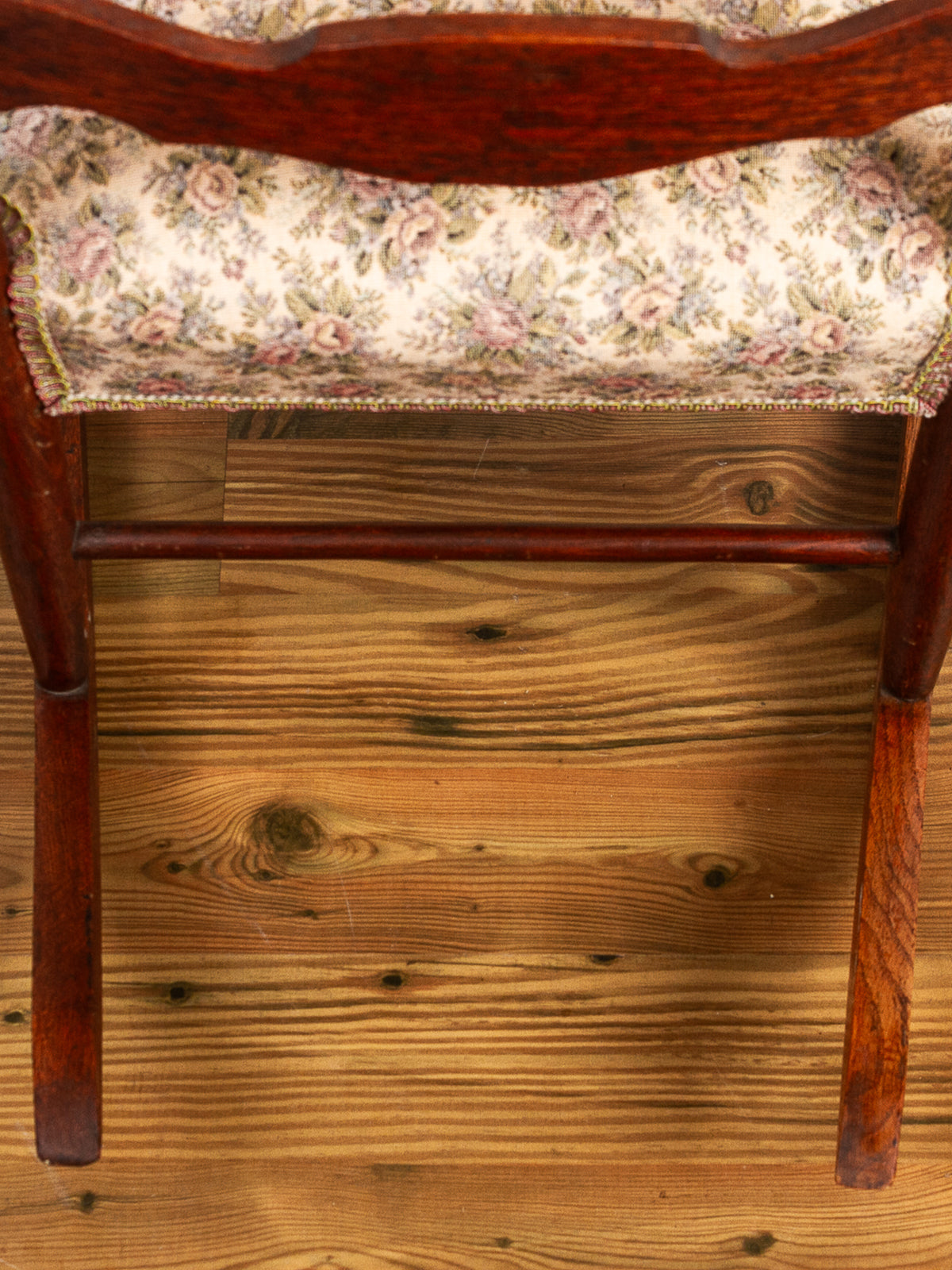 Golden Oak High Ladder Back Rocking Chair with Floral Upholstered Seat