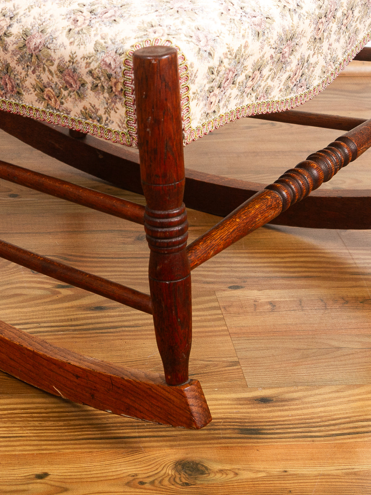 Golden Oak High Ladder Back Rocking Chair with Floral Upholstered Seat