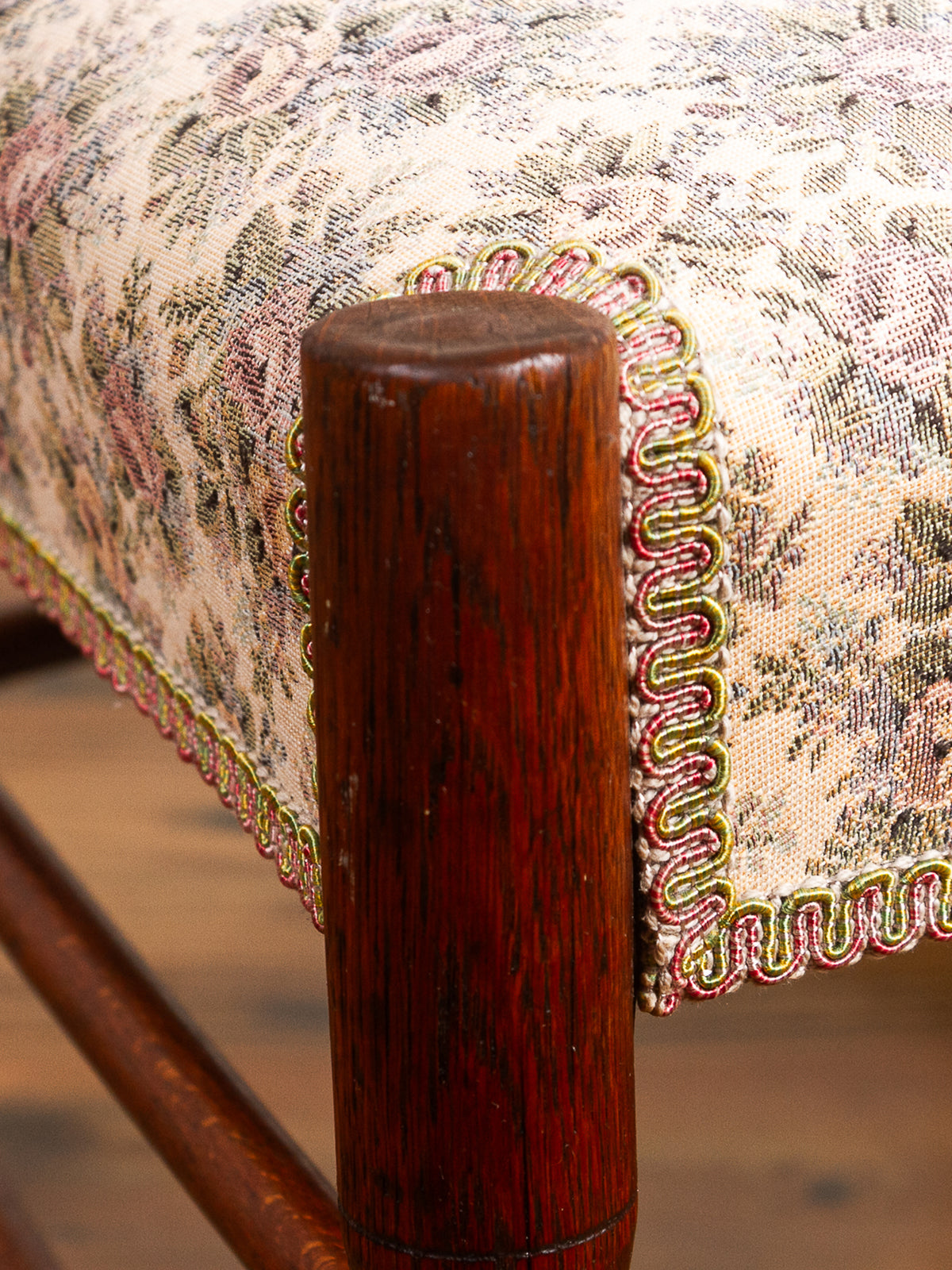 Golden Oak High Ladder Back Rocking Chair with Floral Upholstered Seat