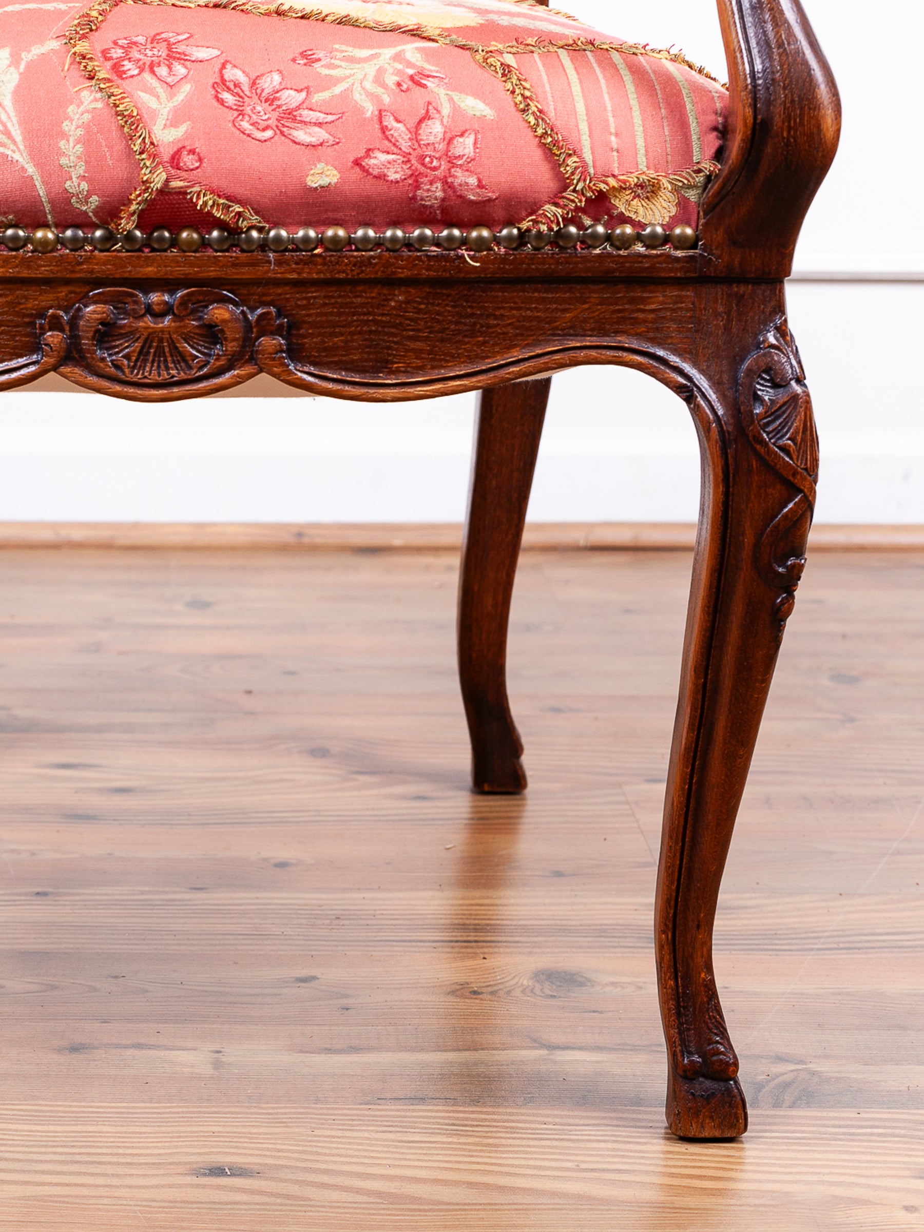 Antique Louis XV Style Carved Oak Arm Chair, Liege, Belgium.