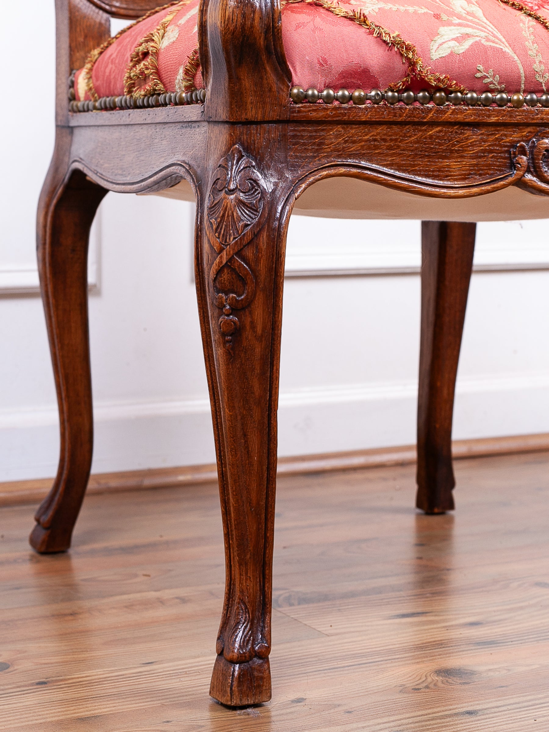 Antique Louis XV Style Carved Oak Arm Chair, Liege, Belgium.