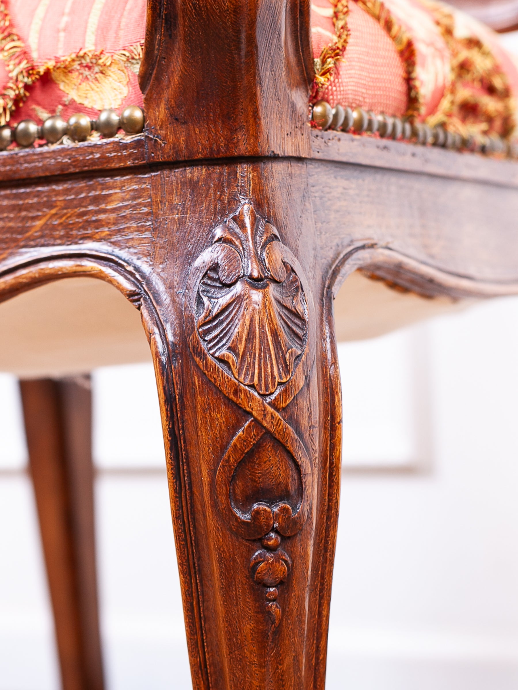 Antique Louis XV Style Carved Oak Arm Chair, Liege, Belgium.
