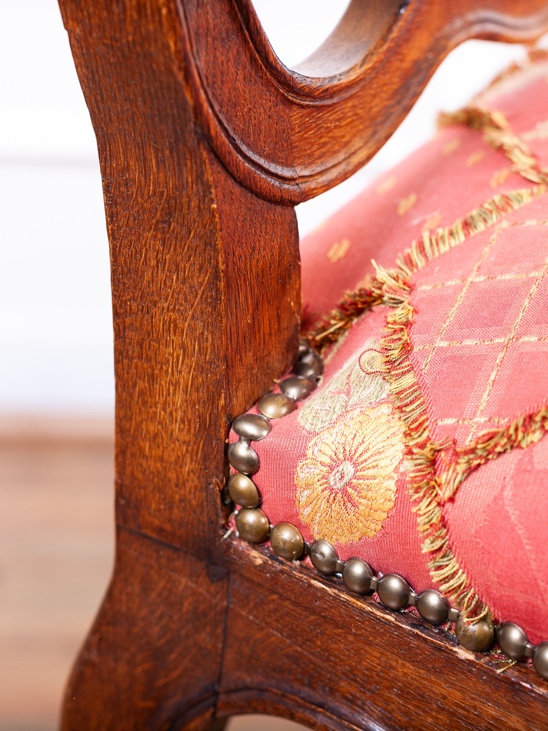 Antique Louis XV Style Carved Oak Arm Chair, Liege, Belgium.
