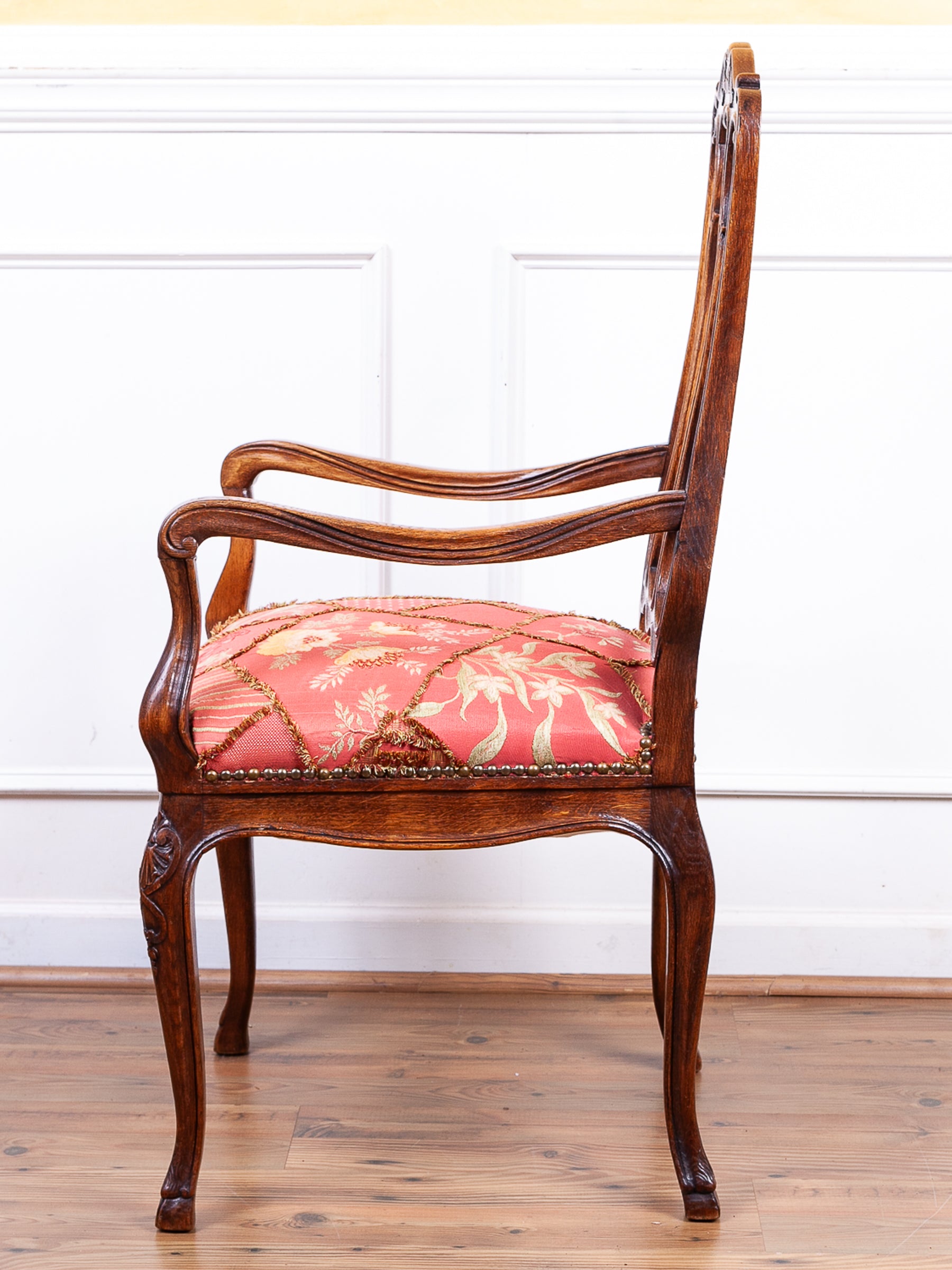 Antique Louis XV Style Carved Oak Arm Chair, Liege, Belgium.