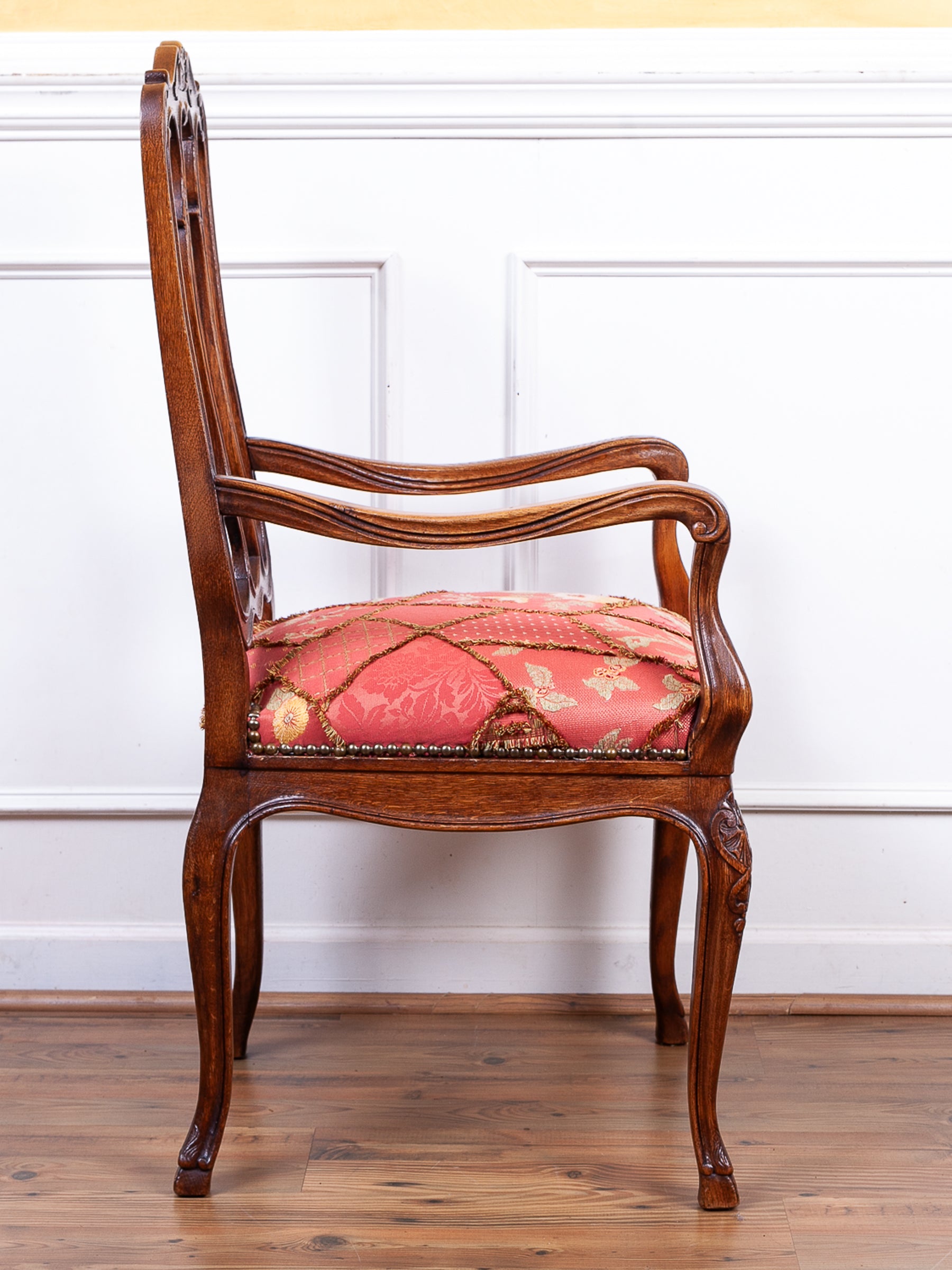 Antique Louis XV Style Carved Oak Arm Chair, Liege, Belgium.