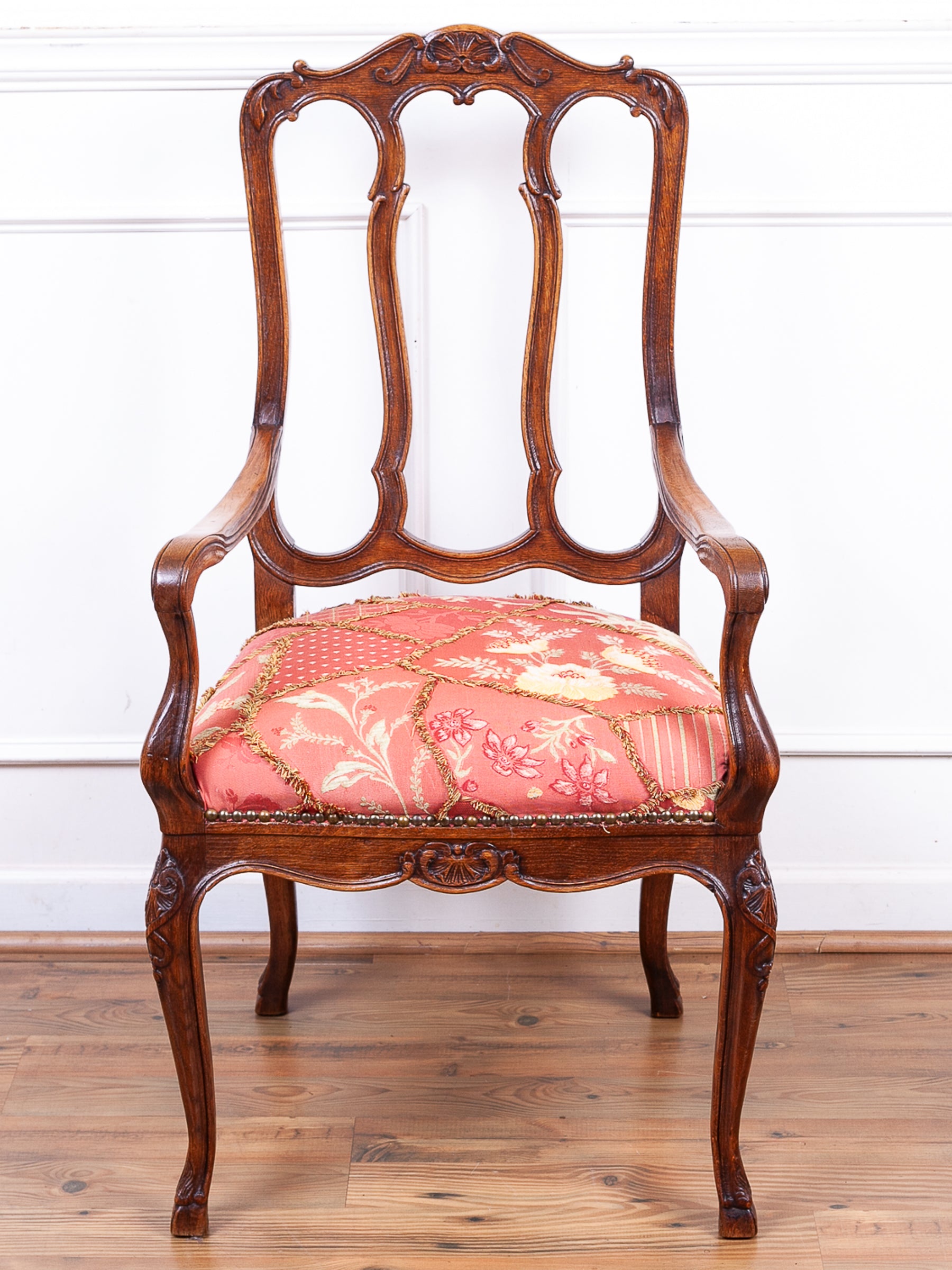 Antique Louis XV Style Carved Oak Arm Chair, Liege, Belgium.