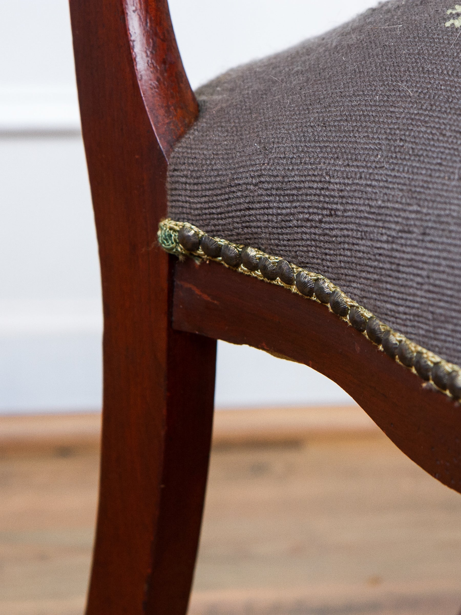 Antique Victorian Carved Walnut Side Chair With Needlepoint Seat.