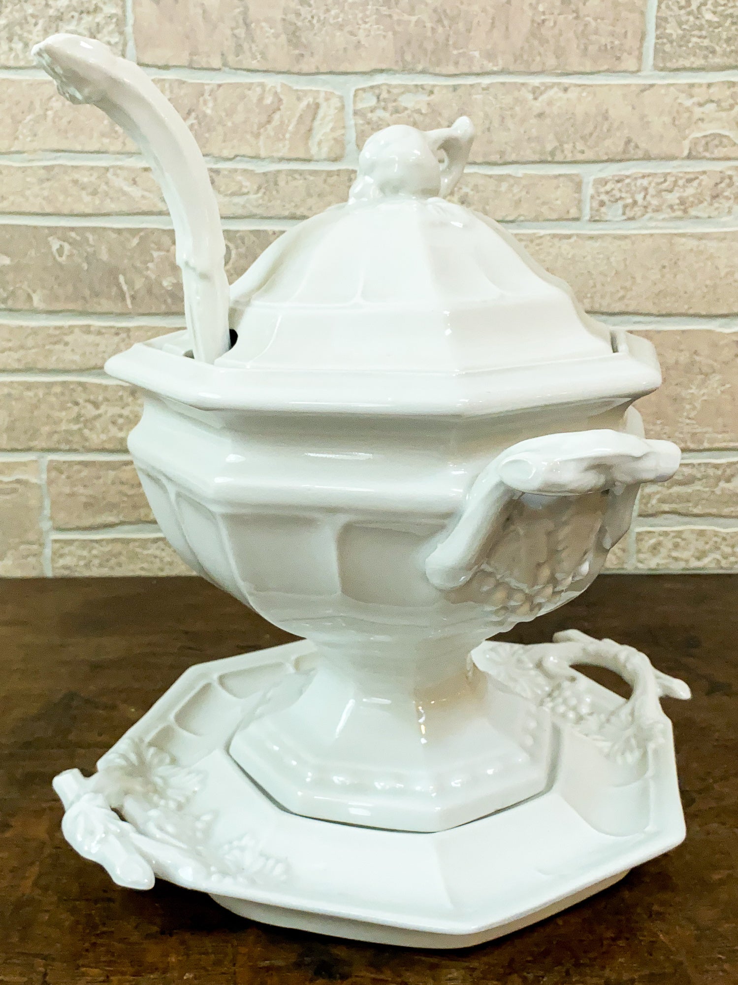 Red Cliff Ironstone Soup Tureen with Underplate, Lid, and Serving Ladle