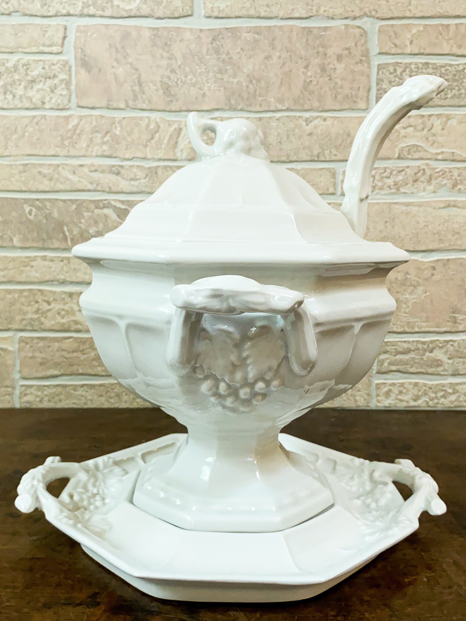 Red Cliff Ironstone Soup Tureen with Underplate, Lid, and Serving Ladle