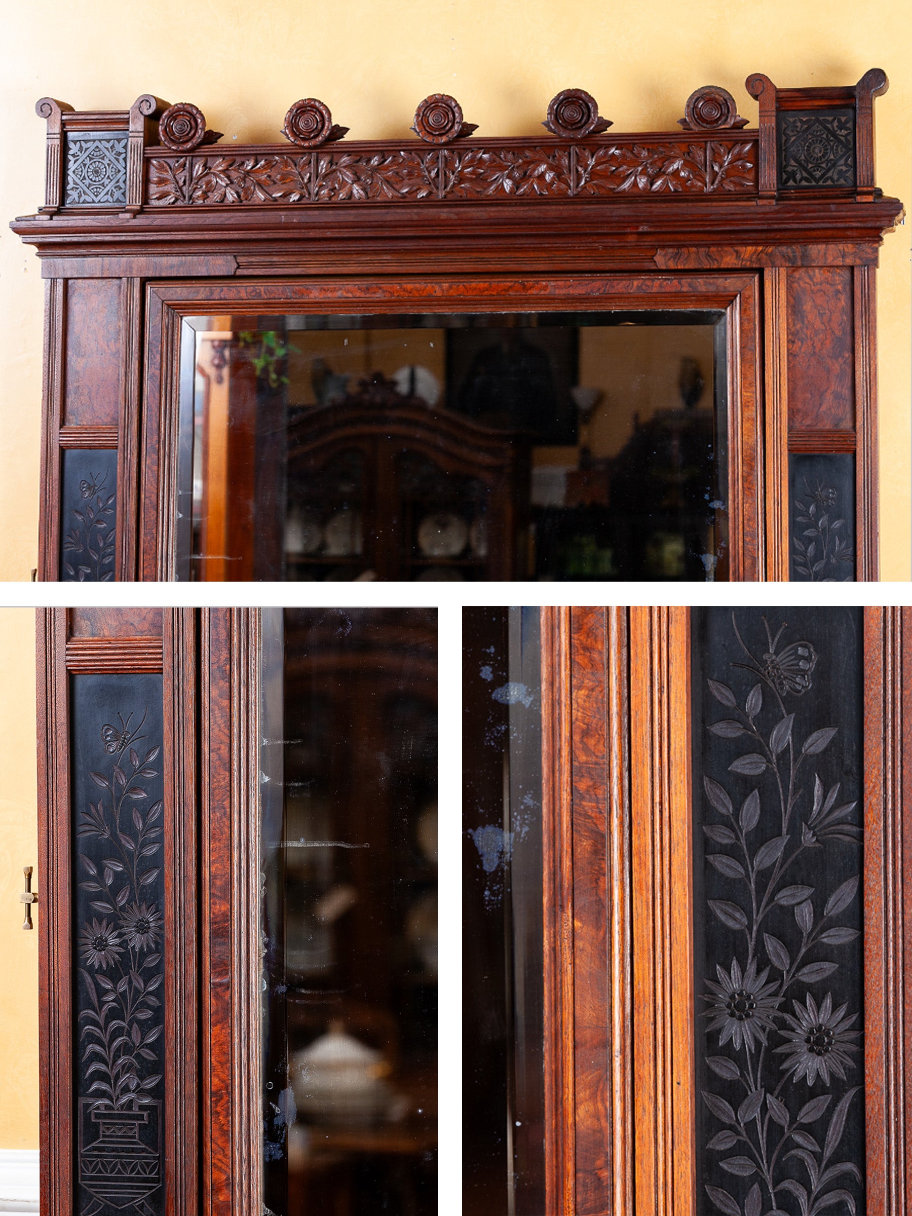 Herts Brothers Aesthetic Movement Burled Walnut & Marble Top Dresser, c.1880