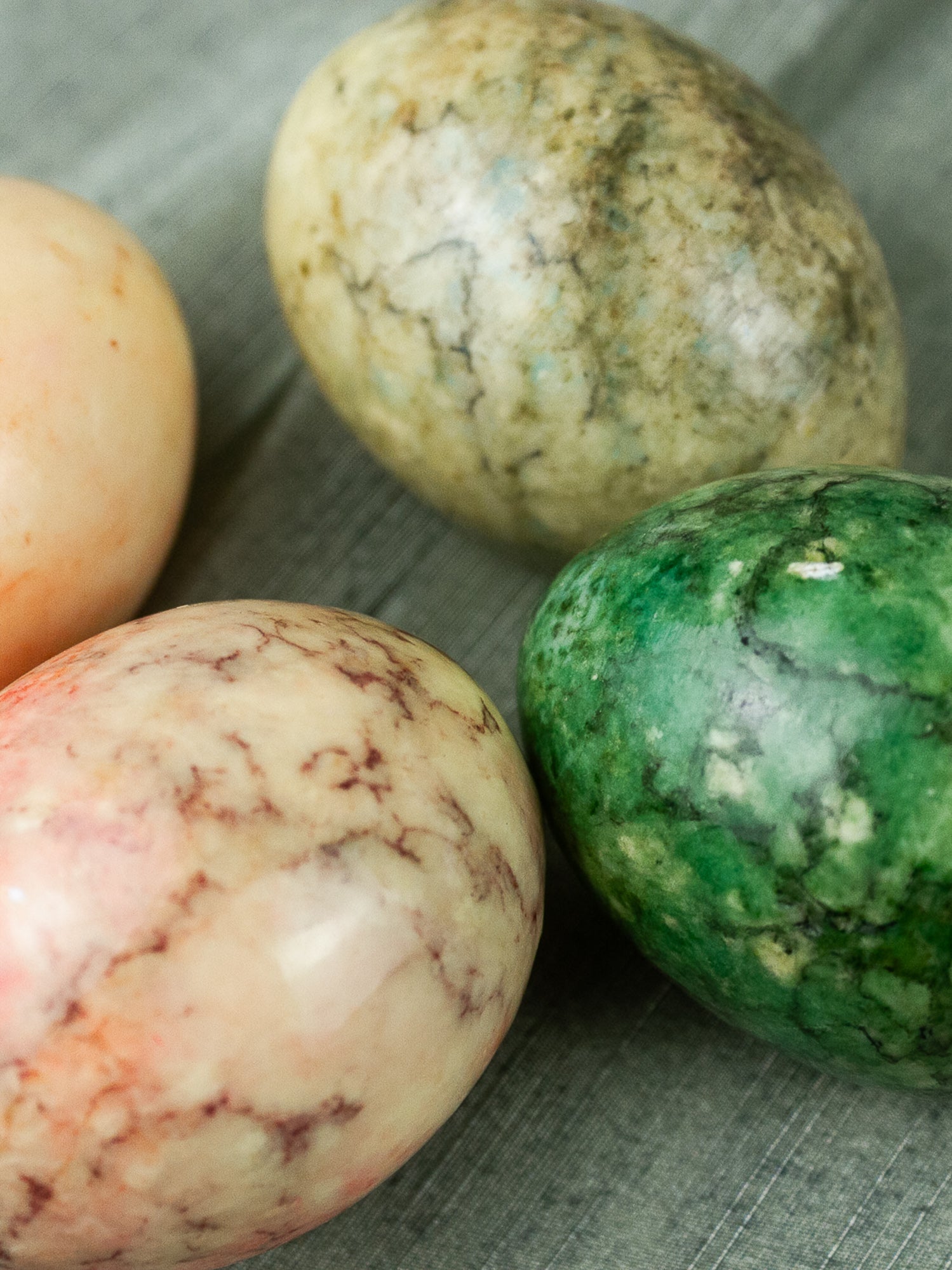 Vintage Mid Century Italian Alabaster Carved Eggs with Marble Finish, Set of 10.