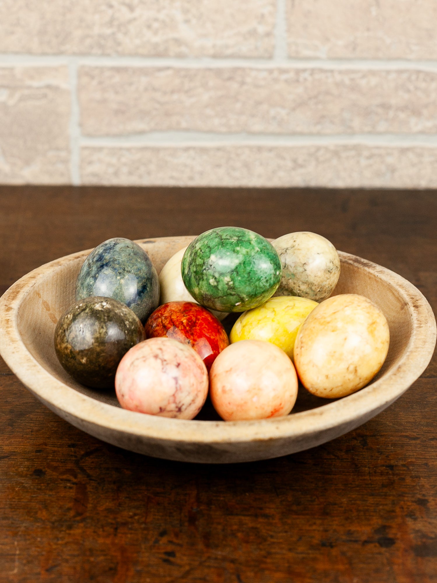 Vintage Mid Century Italian Alabaster Carved Eggs with Marble Finish, Set of 10.