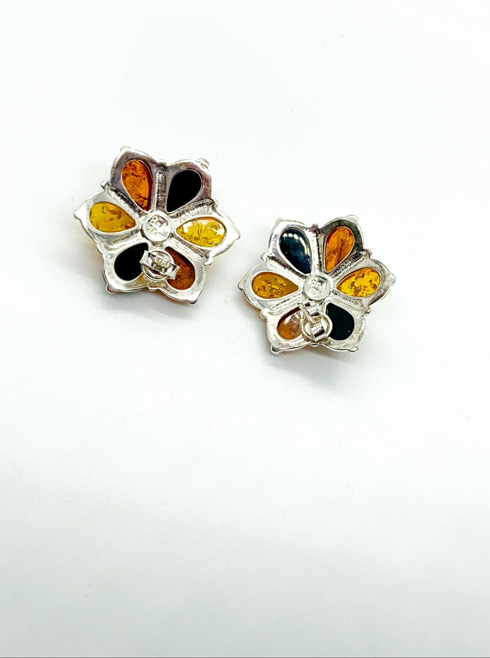 Vintage Baltic Multi-Color Amber & Sterling Silver Flower Earrings – New Old Stock