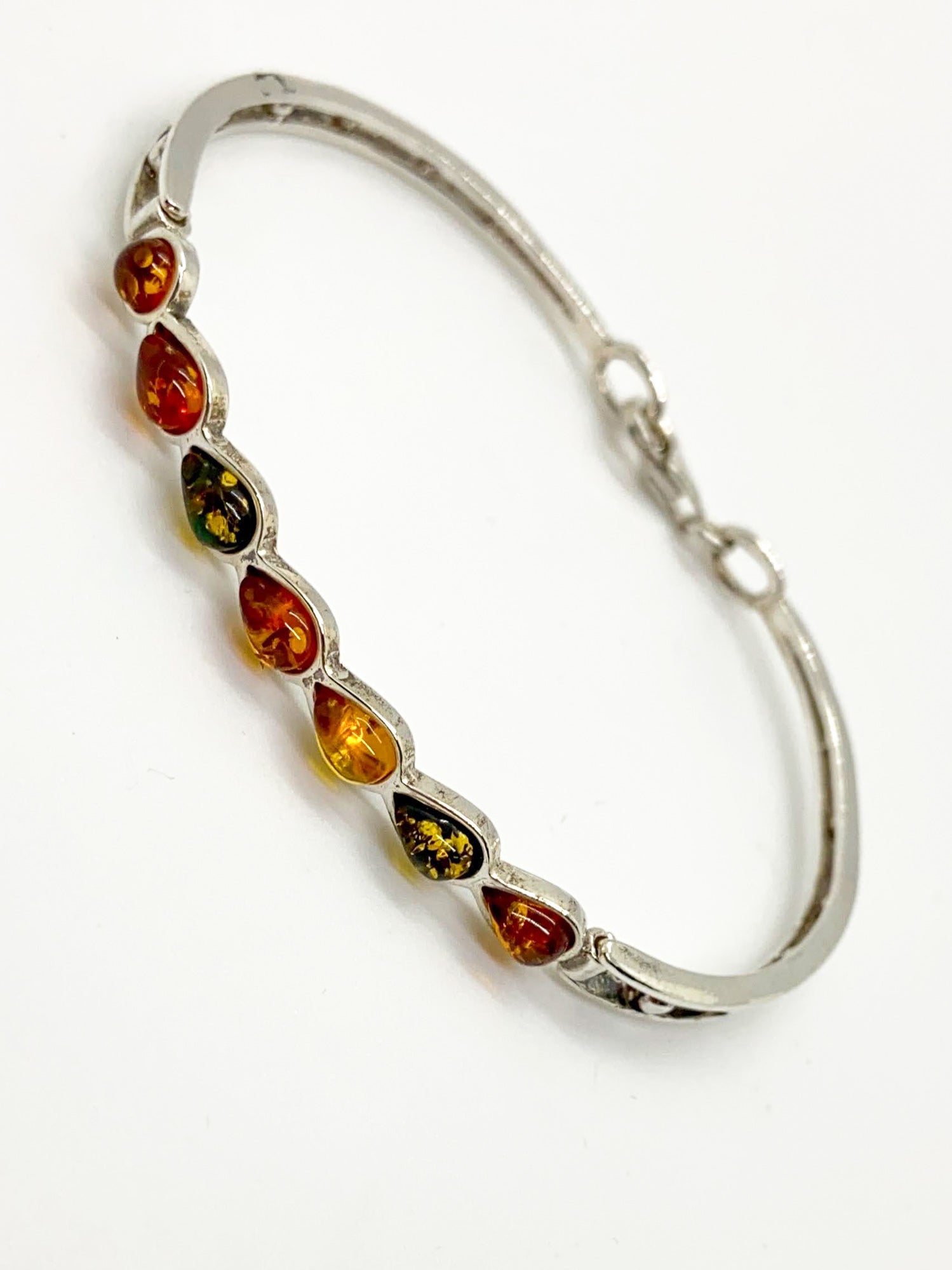 Vintage Multi-Color Baltic Amber Teardrop Bangle in Sterling Silver – New Old Stock