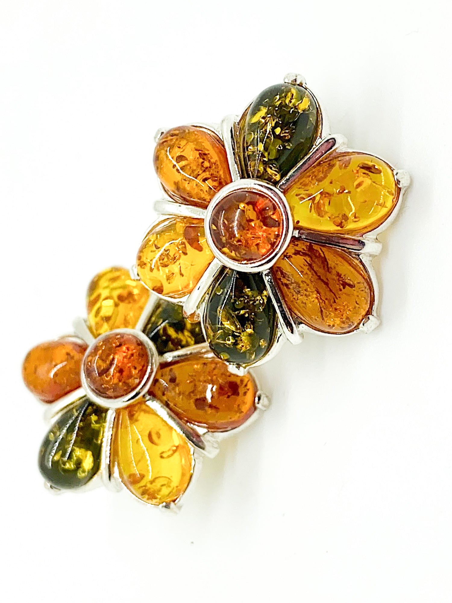Vintage Baltic Multi-Color Amber & Sterling Silver Flower Earrings – New Old Stock