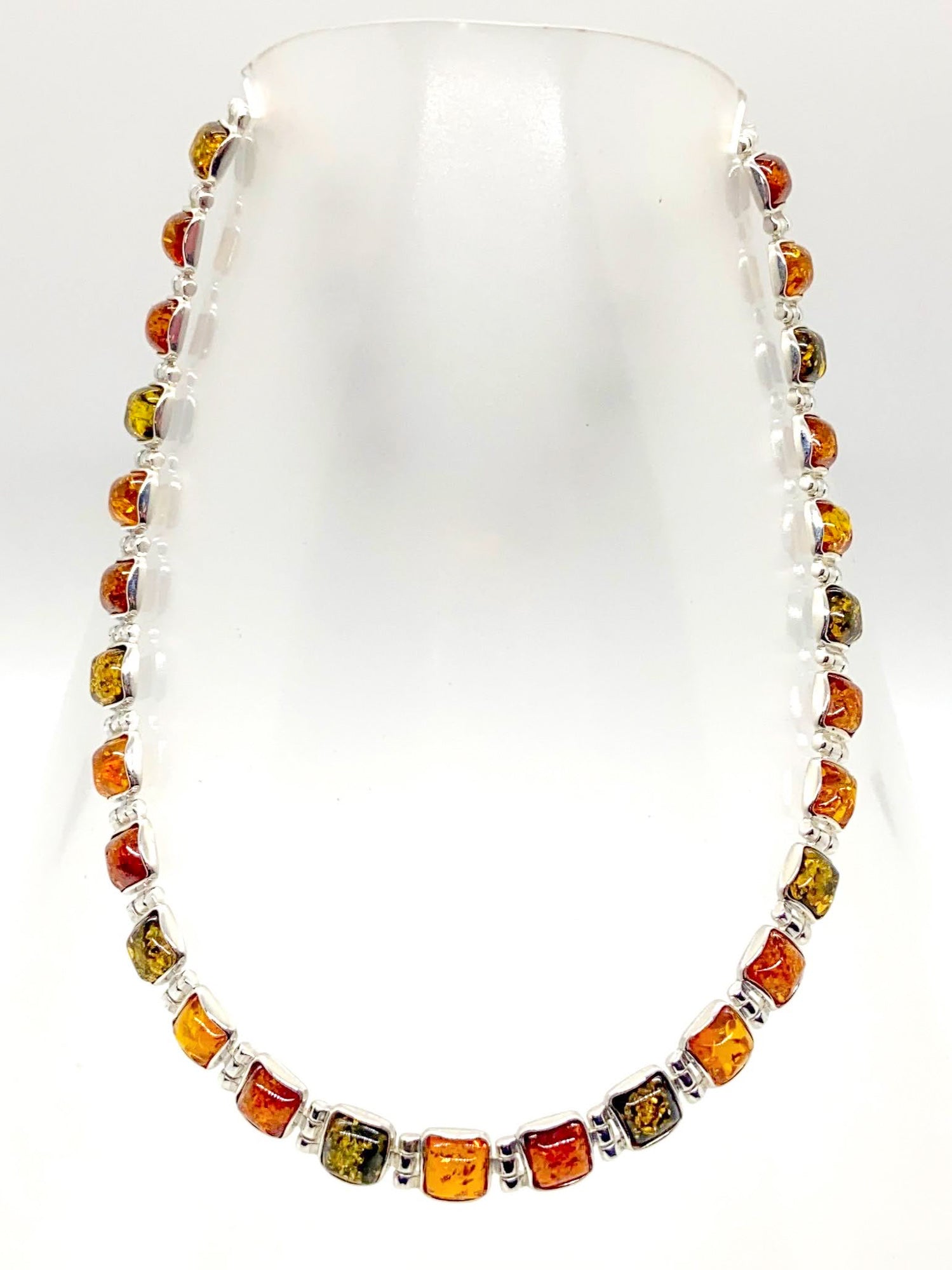 Vintage Multi-Color Baltic Amber Necklace in Sterling Silver