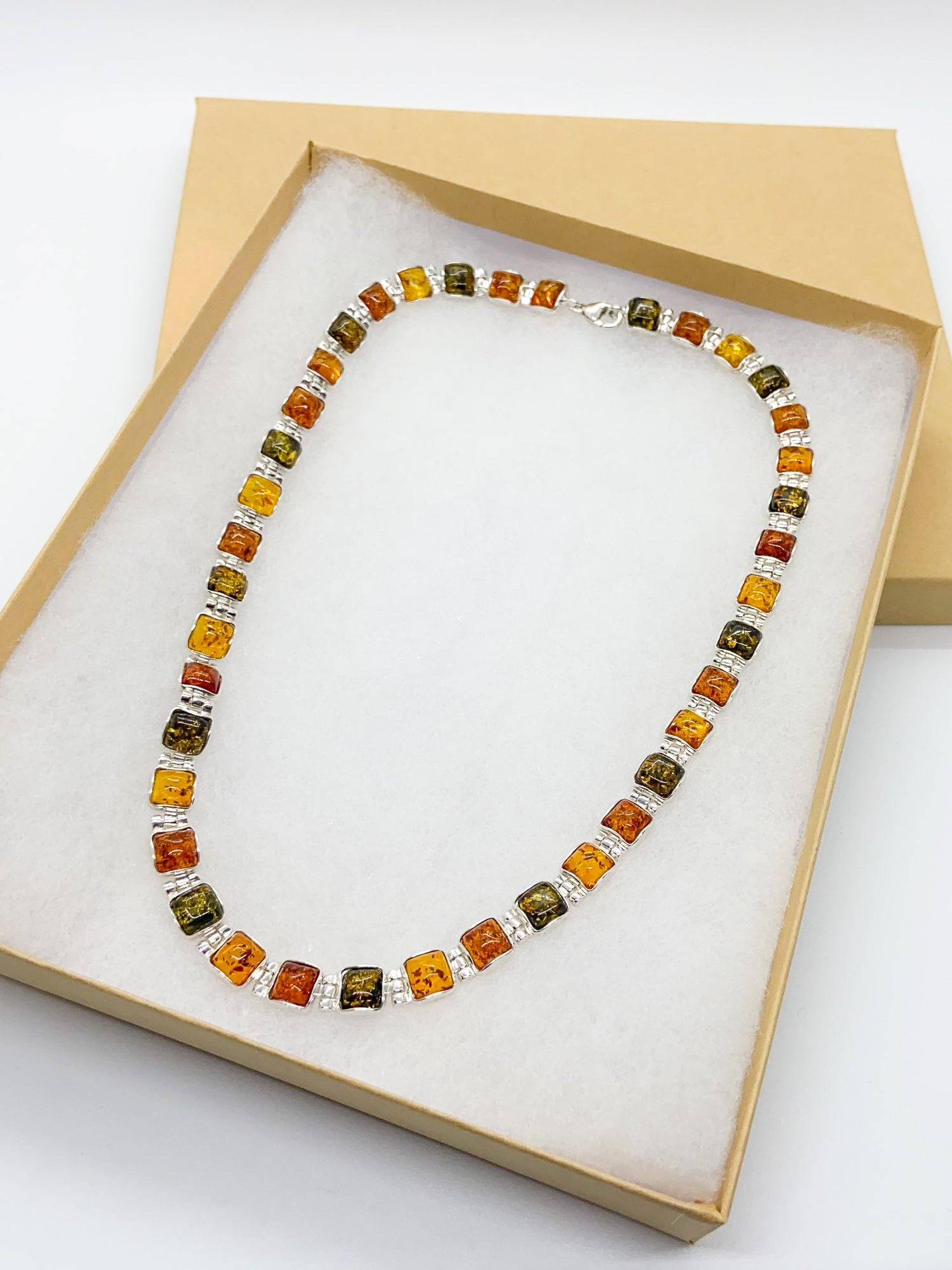 Vintage Multi-Color Baltic Amber Necklace in Sterling Silver