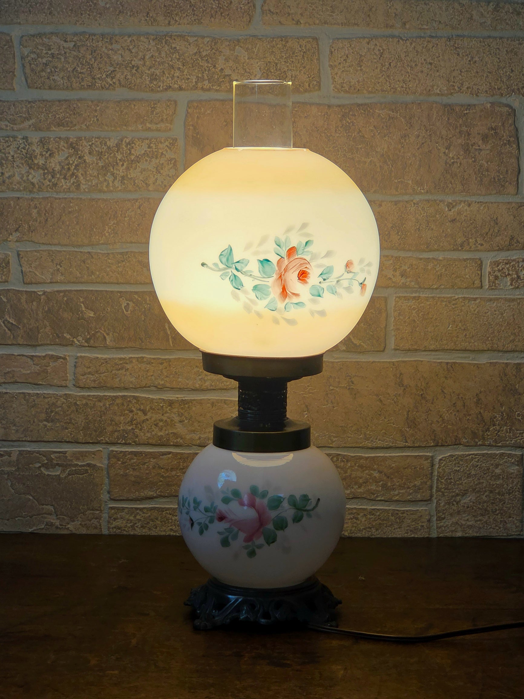 1940s American Hand-Painted Glass Globe Lamp
