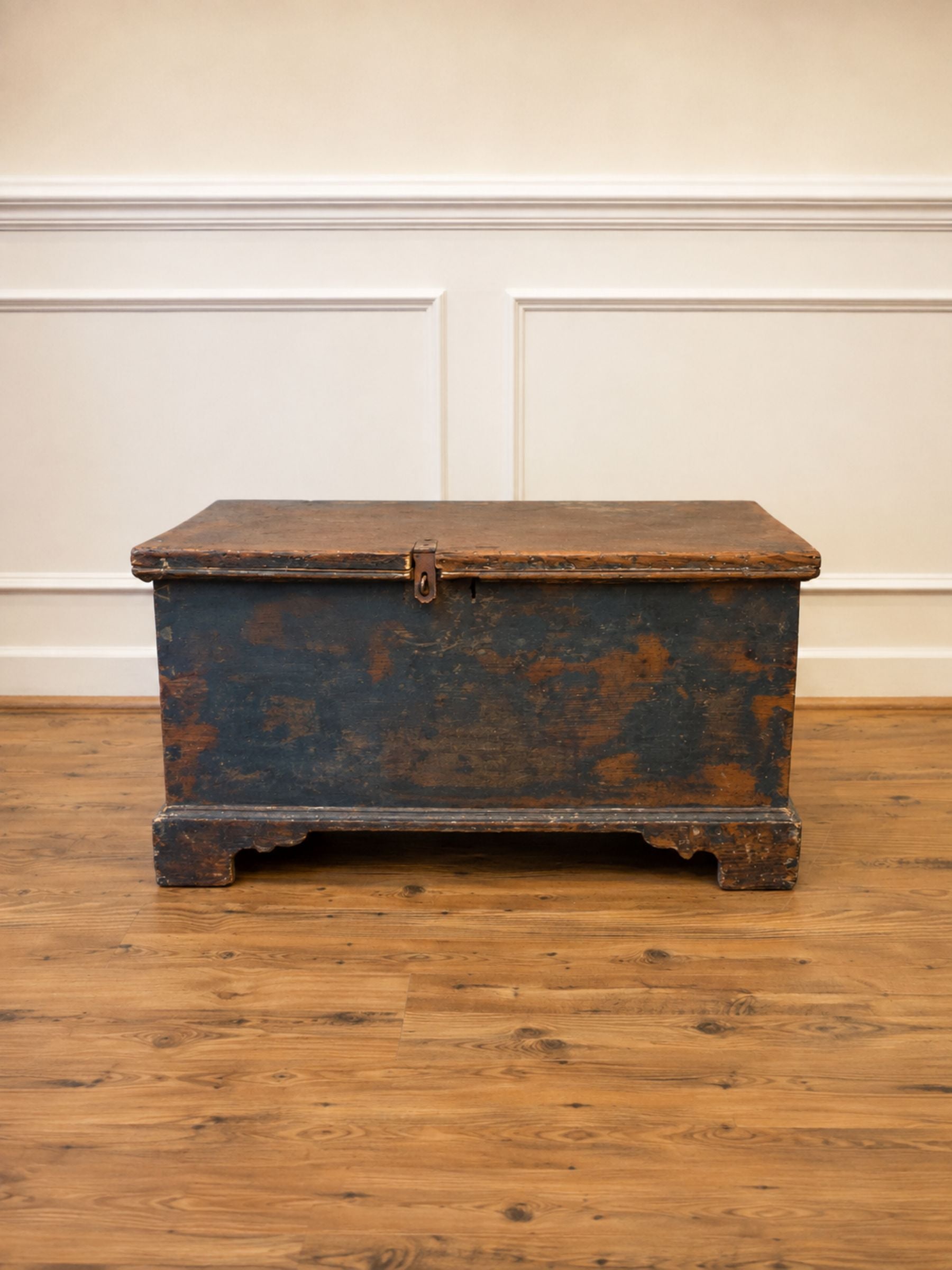 19th Century Painted Pine Blanket Box in Original Blue Finish