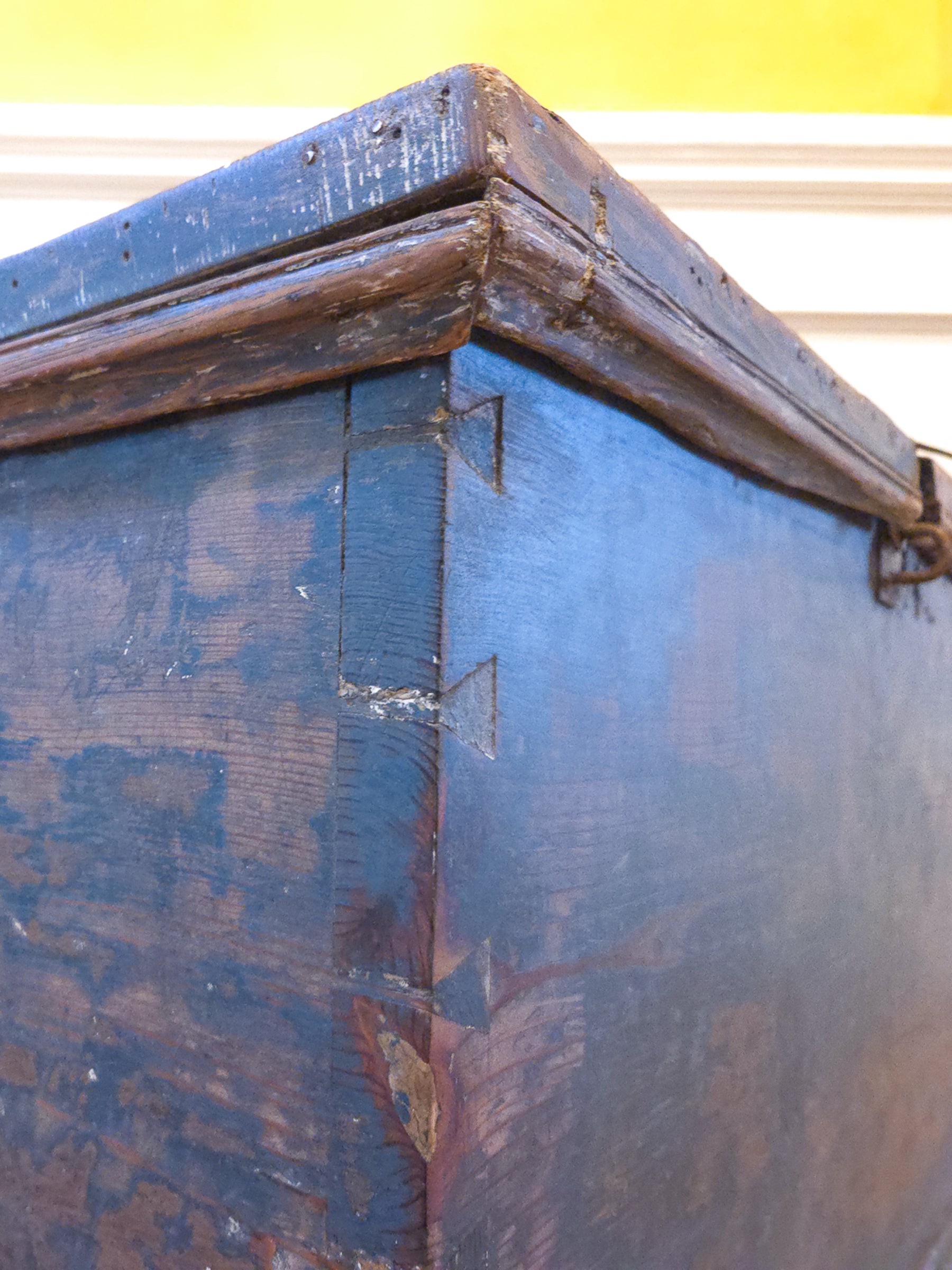 19th Century Painted Pine Blanket Box in Original Blue Finish