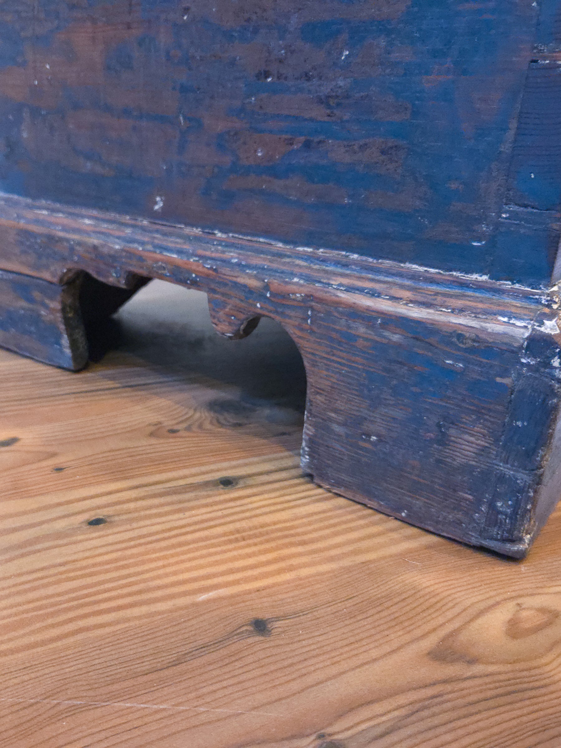 19th Century Painted Pine Blanket Box in Original Blue Finish