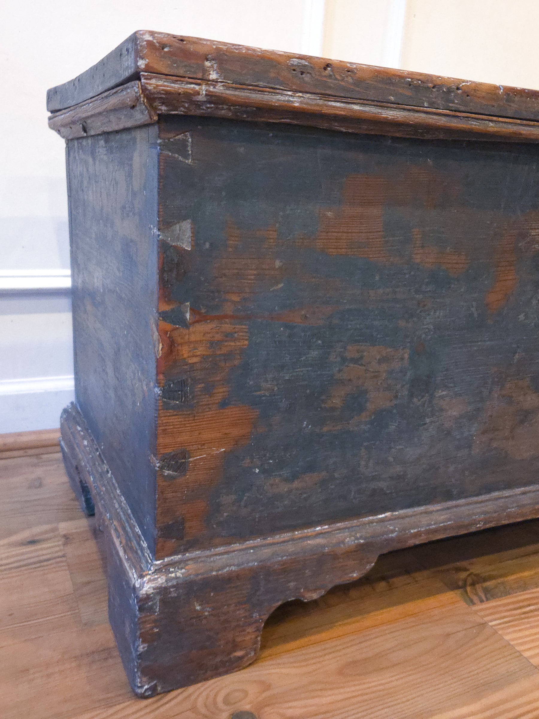 19th Century Painted Pine Blanket Box in Original Blue Finish