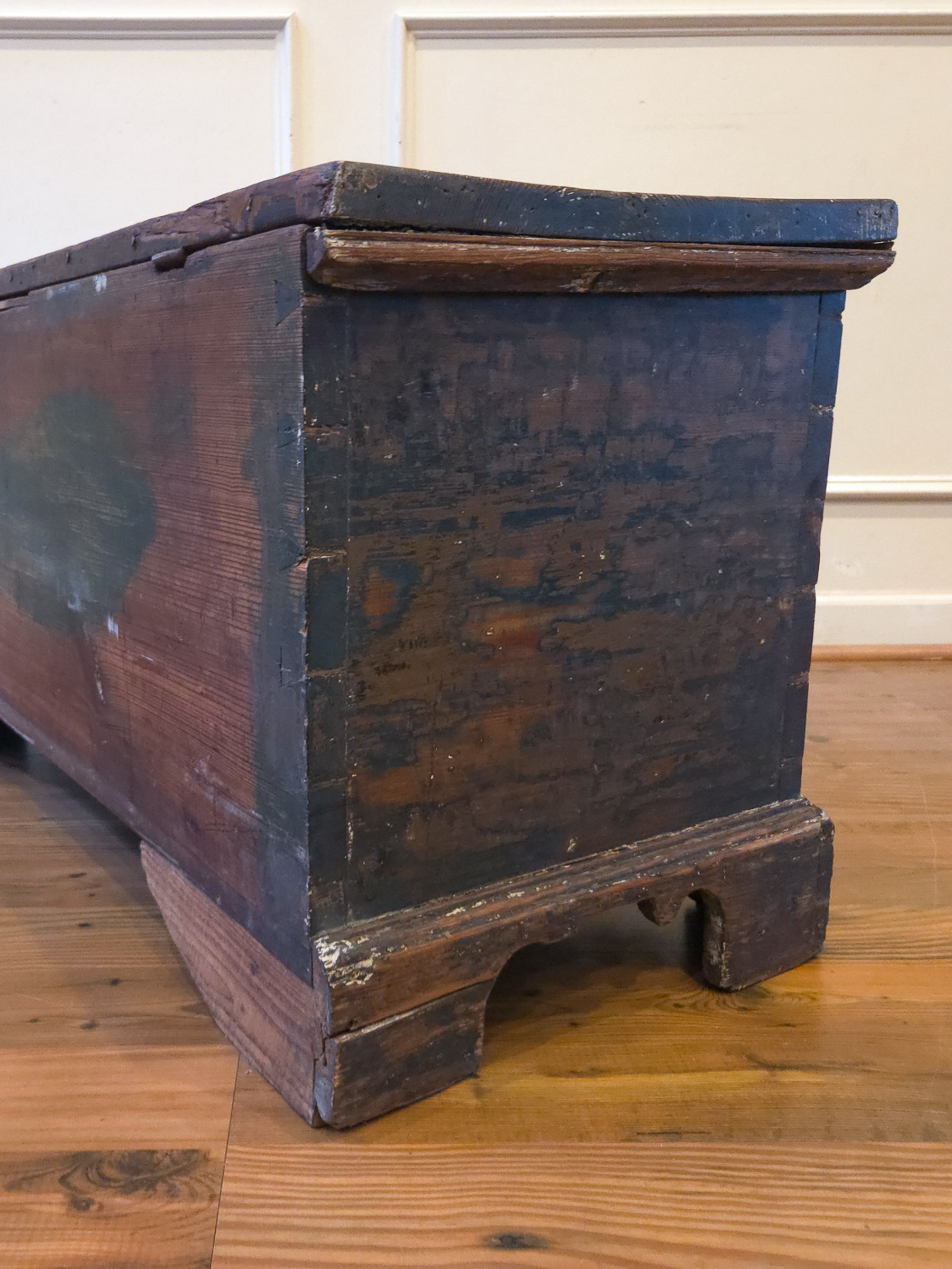 19th Century Painted Pine Blanket Box in Original Blue Finish