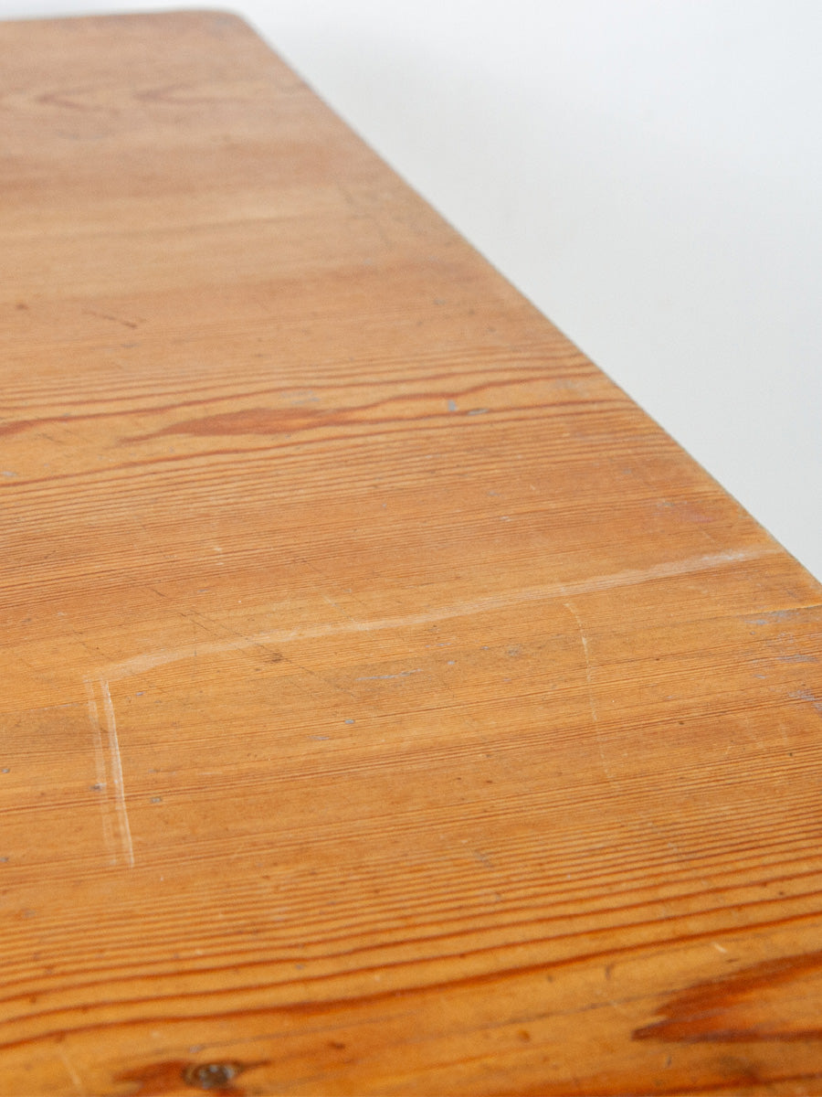 Antique Rustic Pine Dining or Work Table With Black Painted Base.