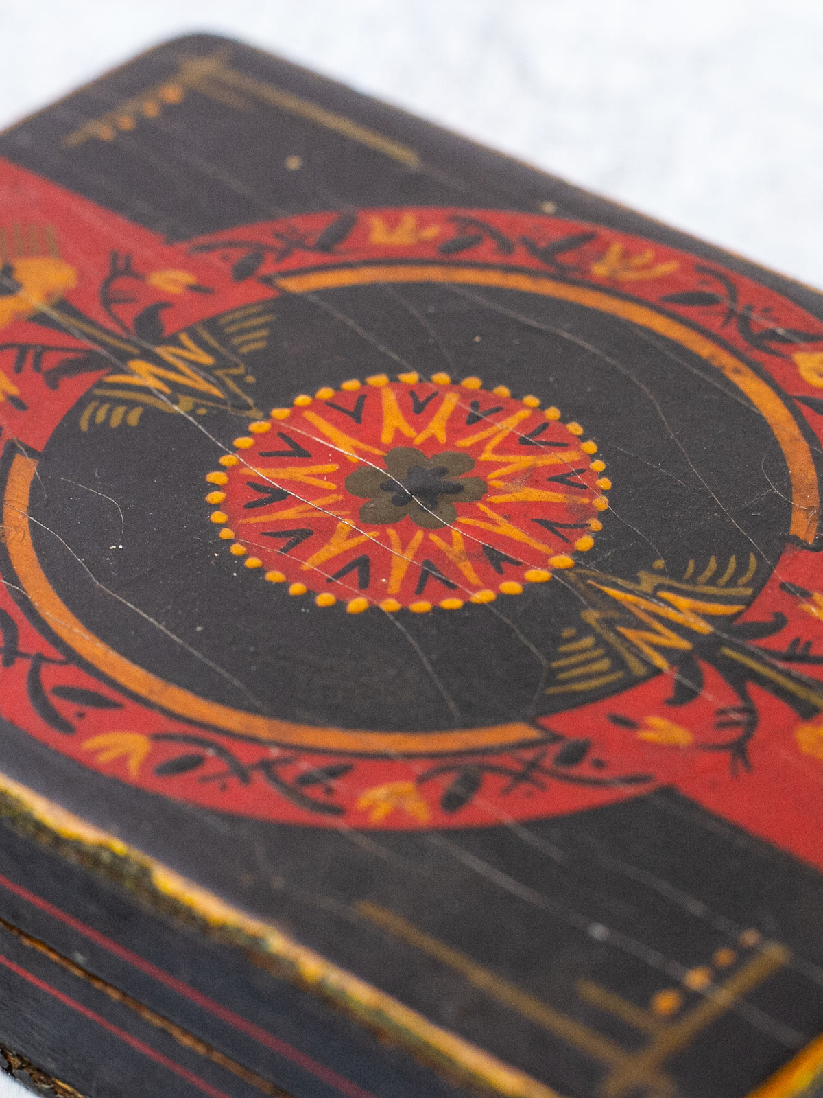 Vintage Hungarian Folk Art Hand-Painted Wooden Trinket Box