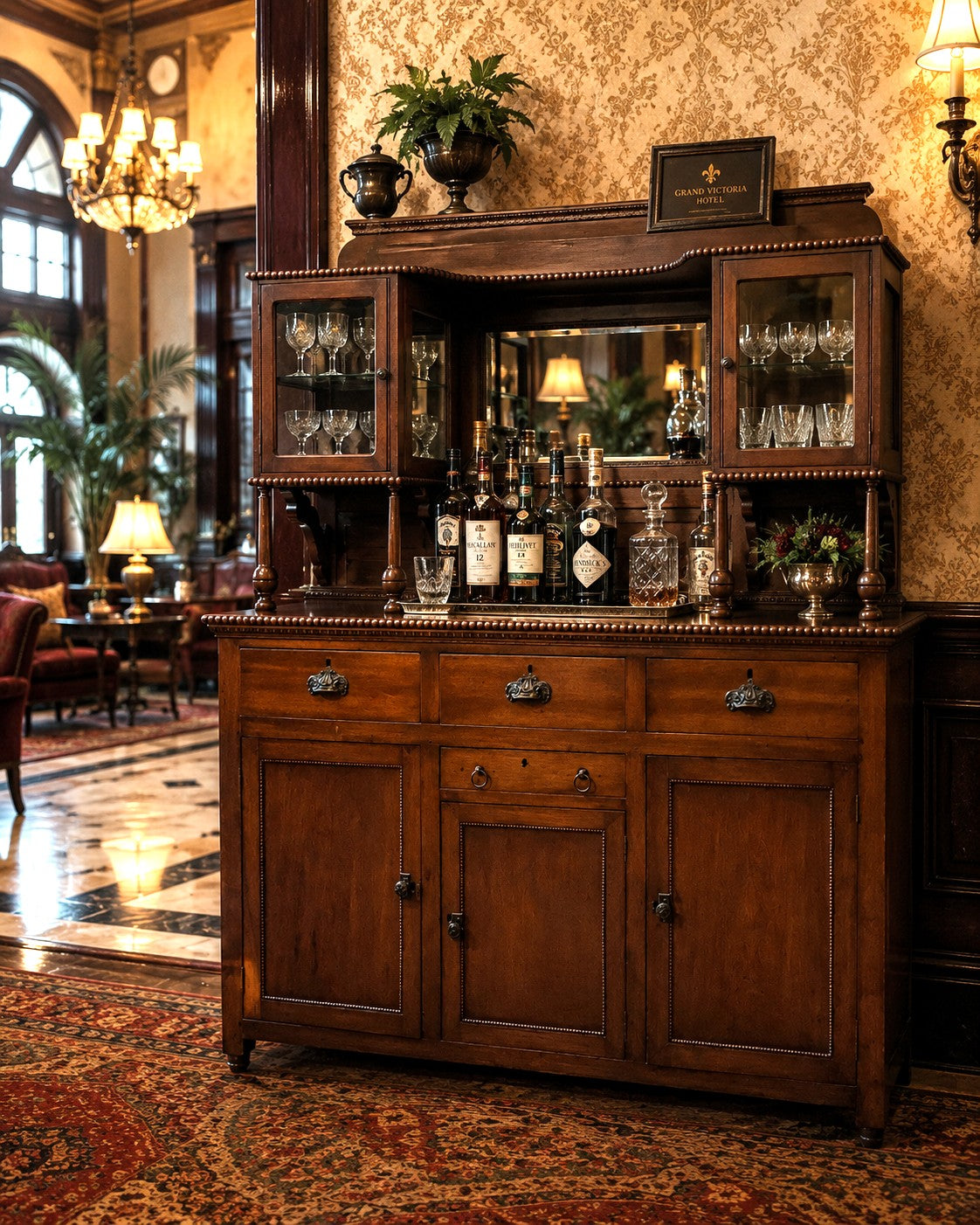 19th Century American Mirror-Back Display Sideboard