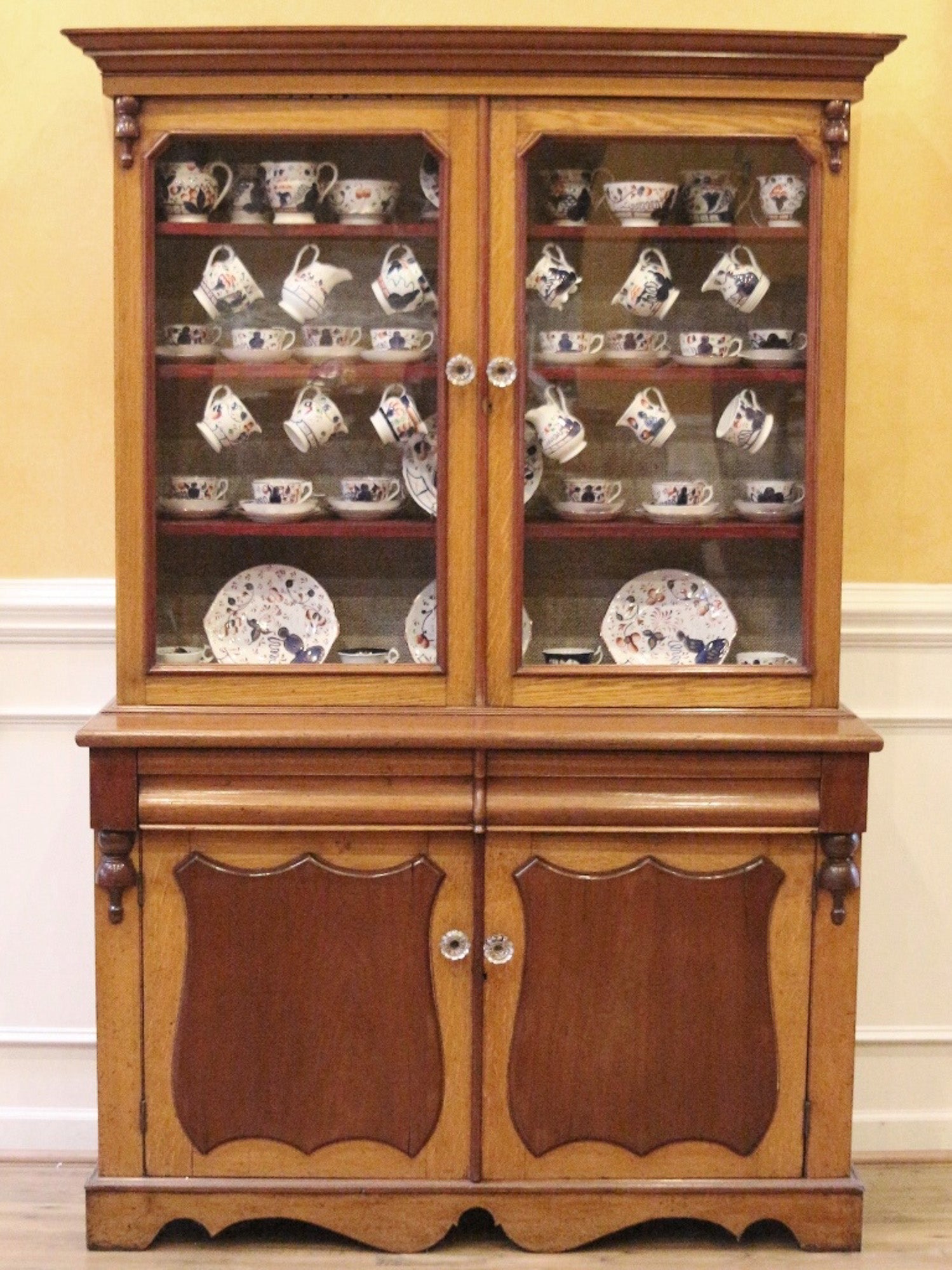 English Oak & Mahogany Country China Cabinet, c.1880
