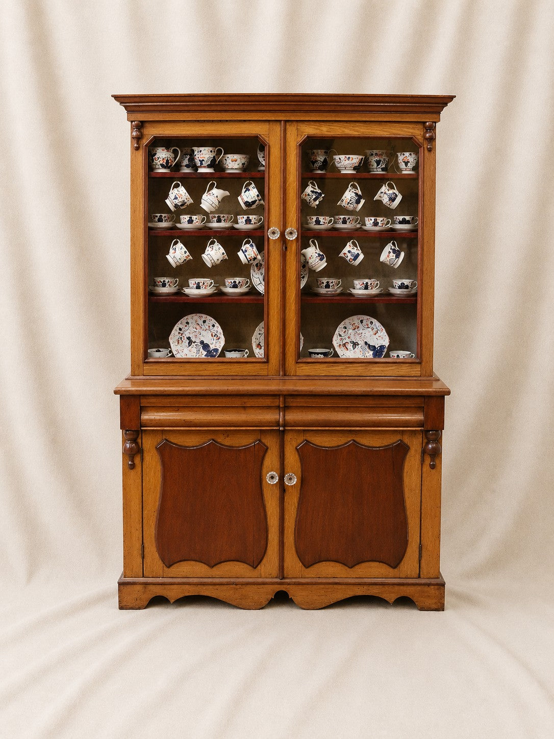 English Oak & Mahogany Country China Cabinet, c.1880