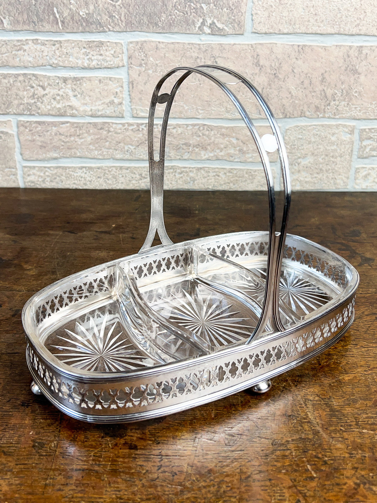 Art Deco Alvin Sterling Silver &amp; Cut Crystal Serving Basket