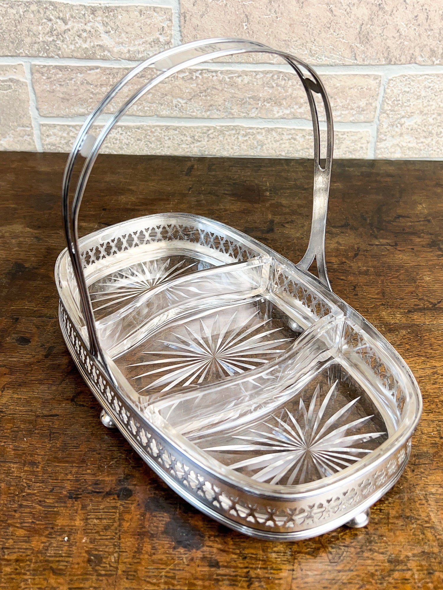 Art Deco Alvin Sterling Silver &amp; Cut Crystal Serving Basket