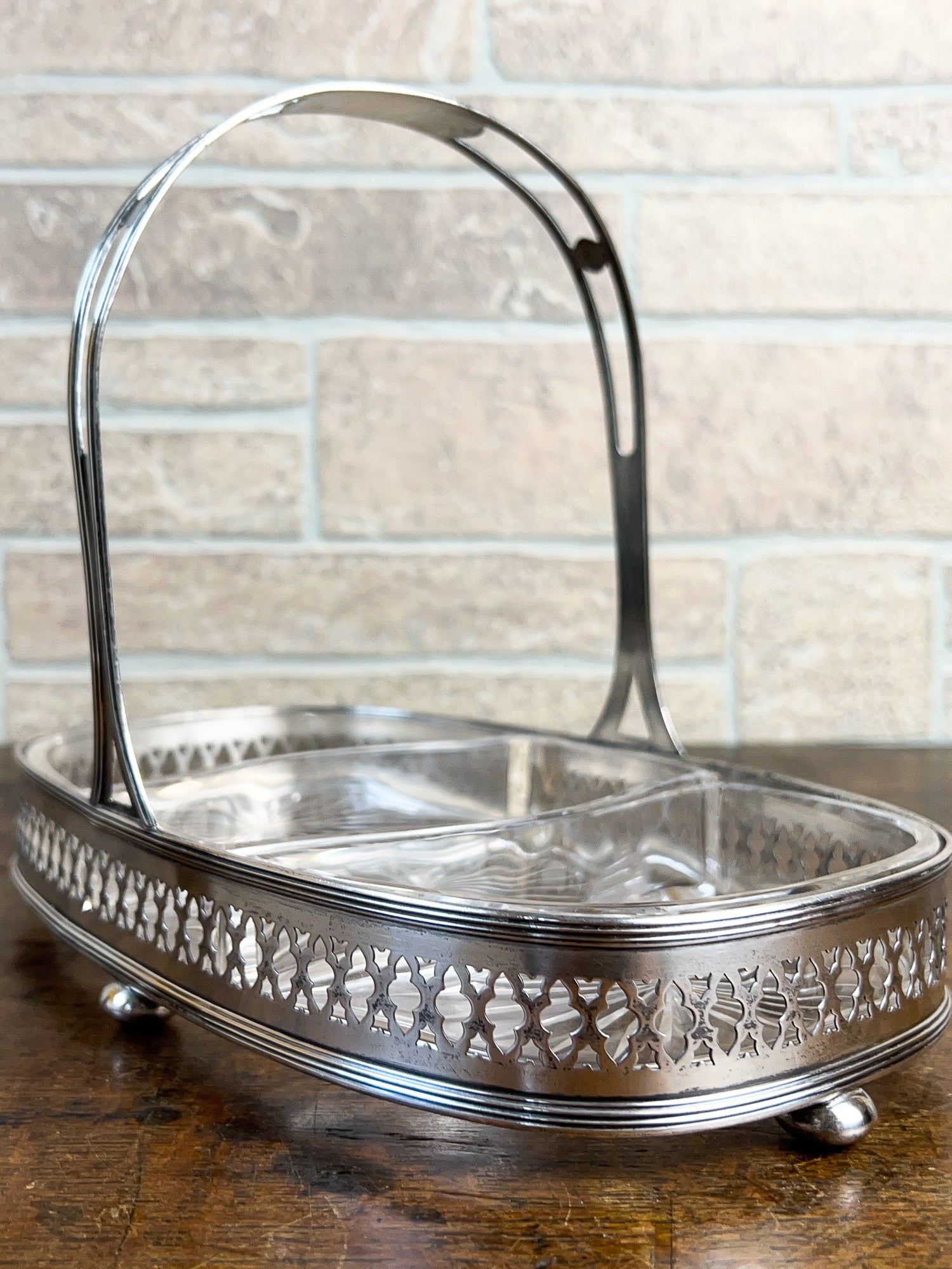 Art Deco Alvin Sterling Silver &amp; Cut Crystal Serving Basket