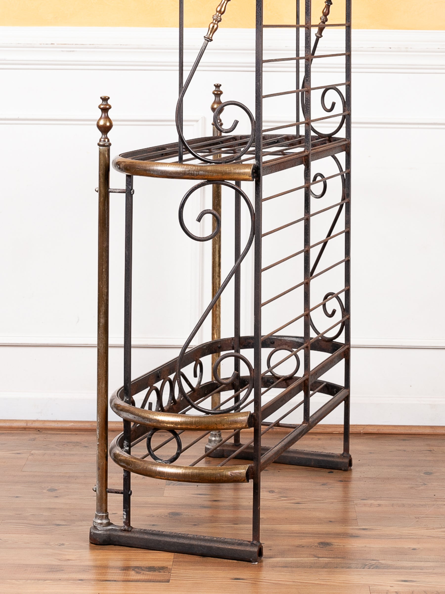 Antique French Iron and Brass Etagere Bakers Rack, Made in Paris, France.