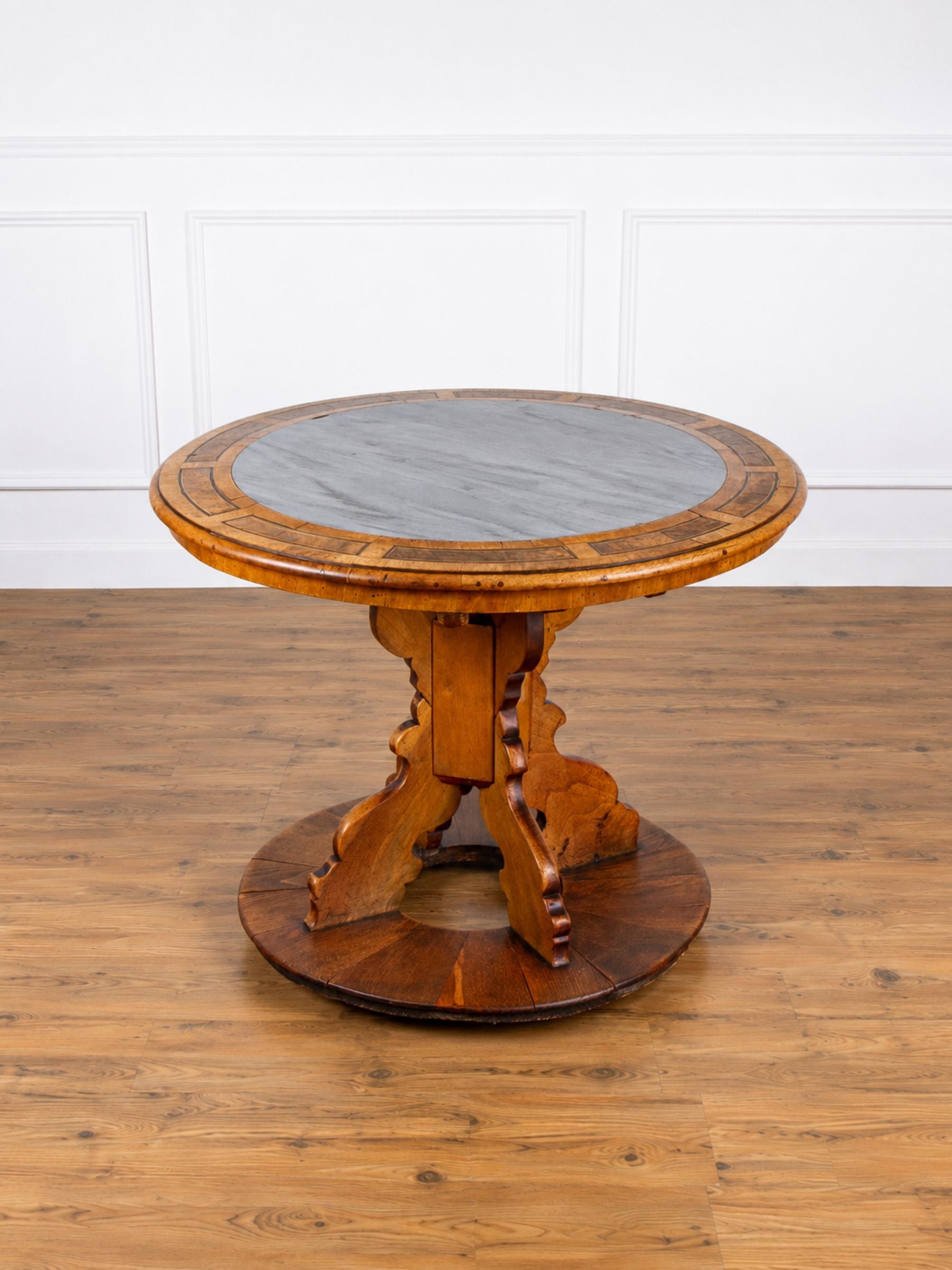 17th Century German Baroque Walnut Center Table with Marble Top