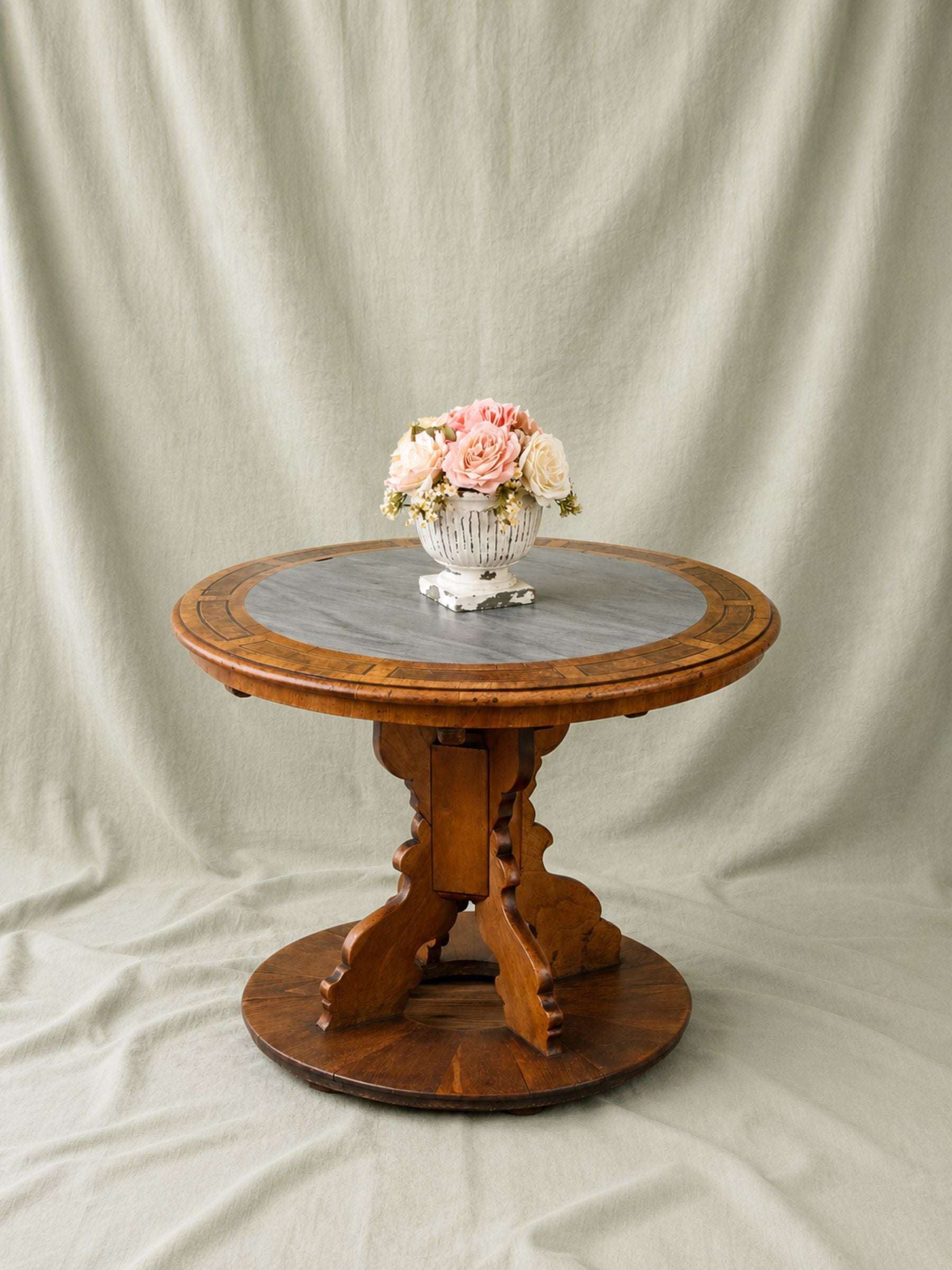 17th Century German Baroque Walnut Center Table with Marble Top