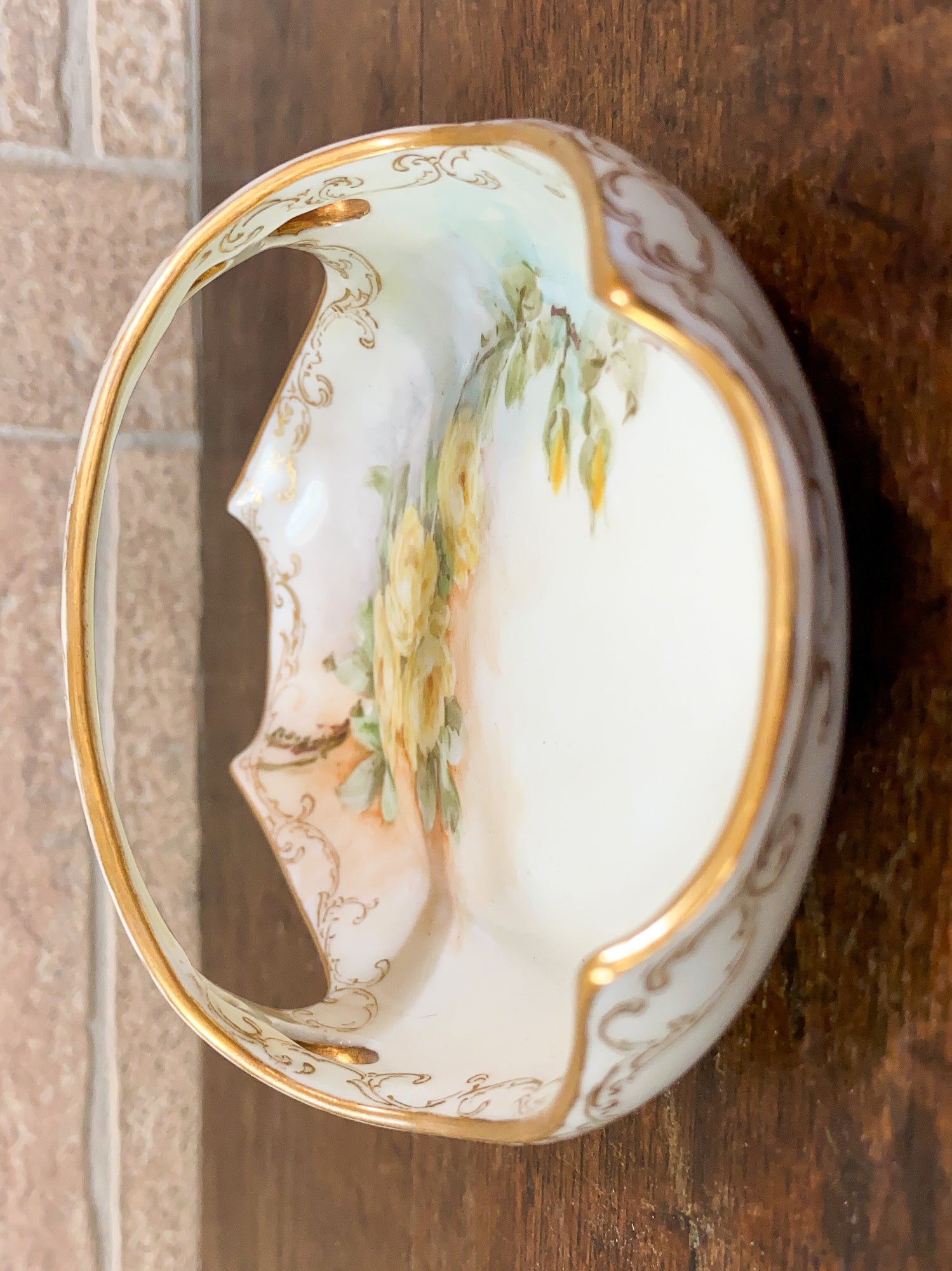 Vintage Hand Painted Porcelain Dish Basket, Artist Signed Emma Beguhn C.1930.