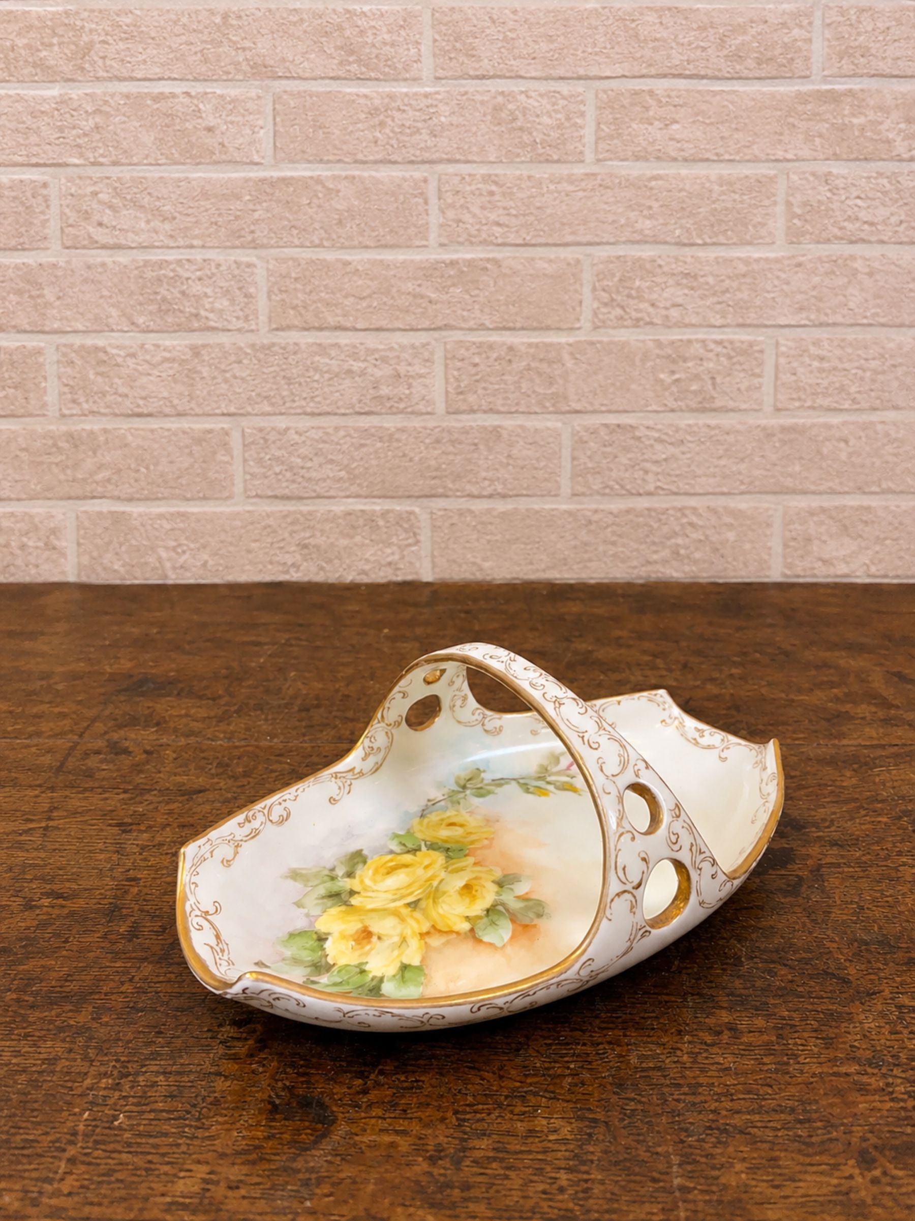 Vintage Hand Painted Porcelain Dish Basket, Artist Signed Emma Beguhn C.1930.