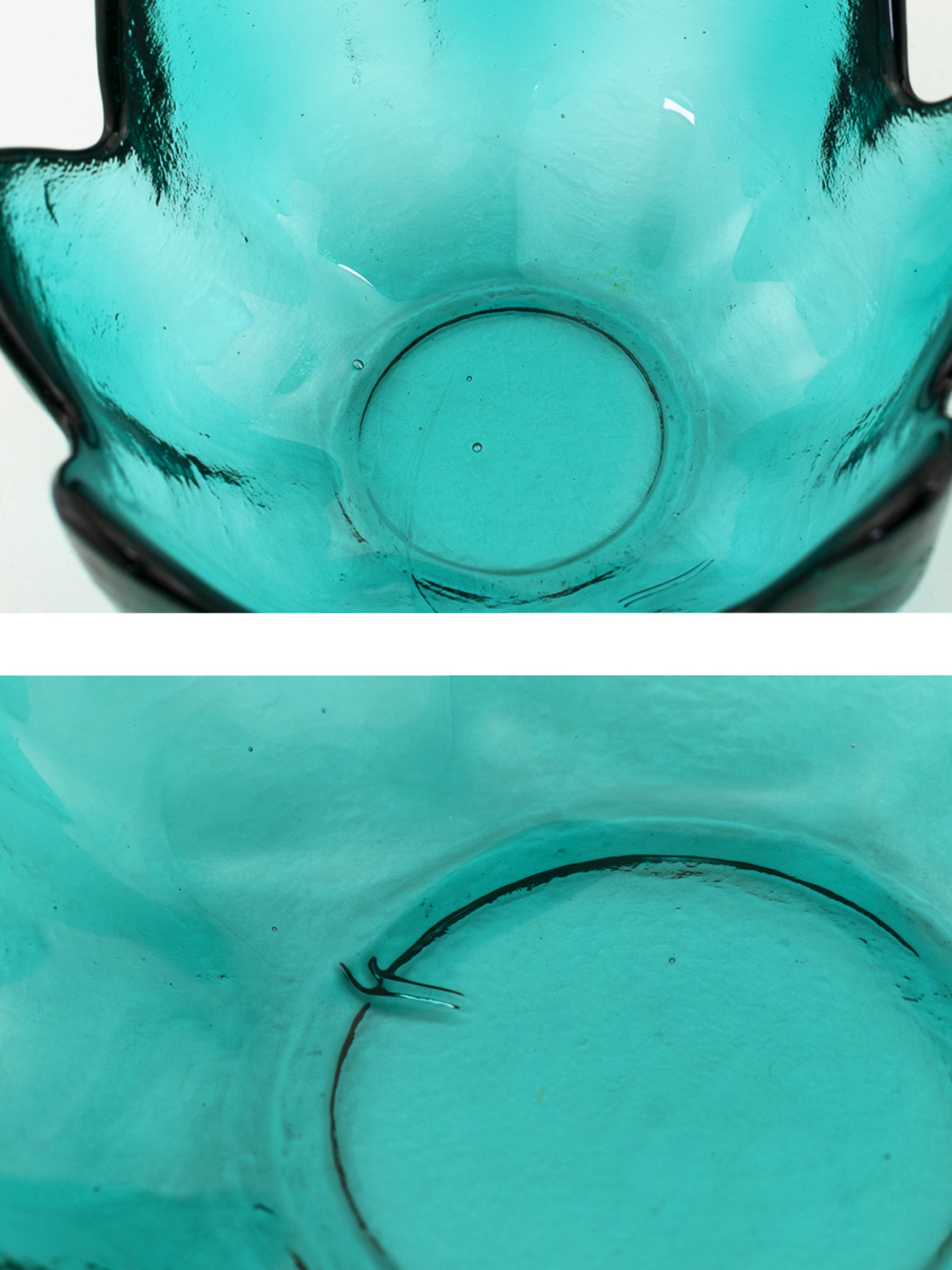Set of Four Blenko Art Glass Lotus Bowls in Teal, Mid-Century