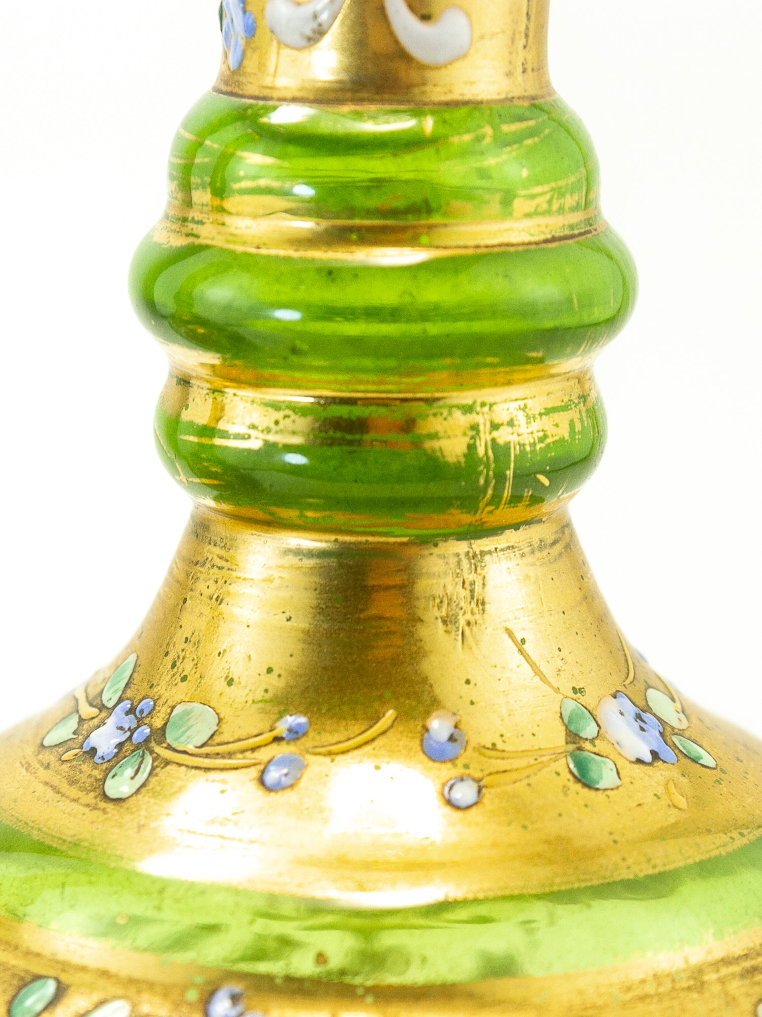 Pair of Bohemian Green Glass Vases with Gilt & Enameled Floral Decoration