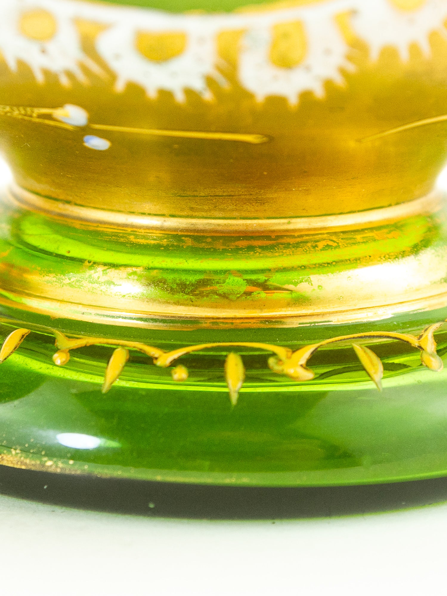 Pair of Bohemian Green Glass Vases with Gilt & Enameled Floral Decoration