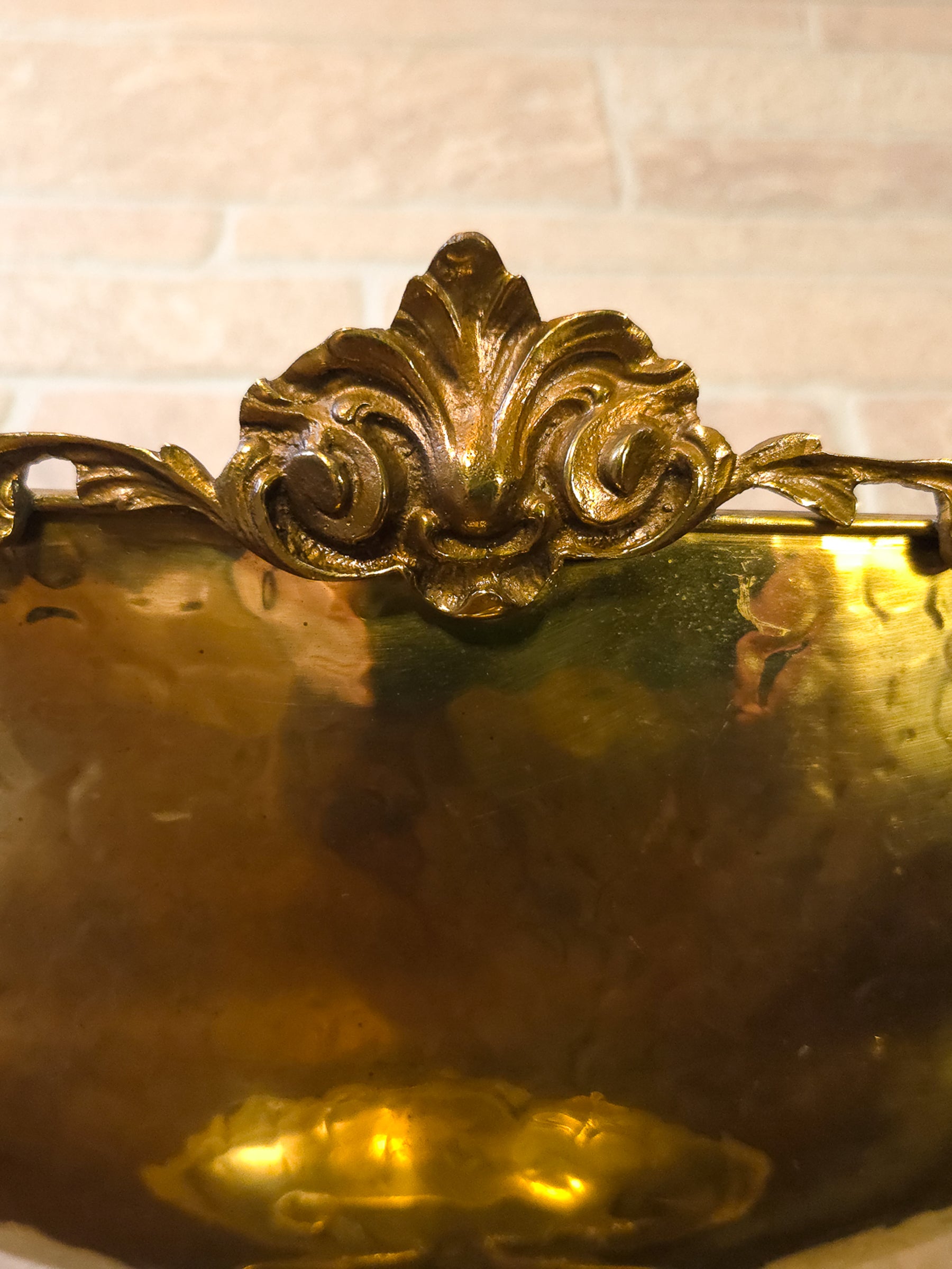 Large Vintage Hammered Brass Center Bowl with Koi Fish Pedestal, Made in Italy
