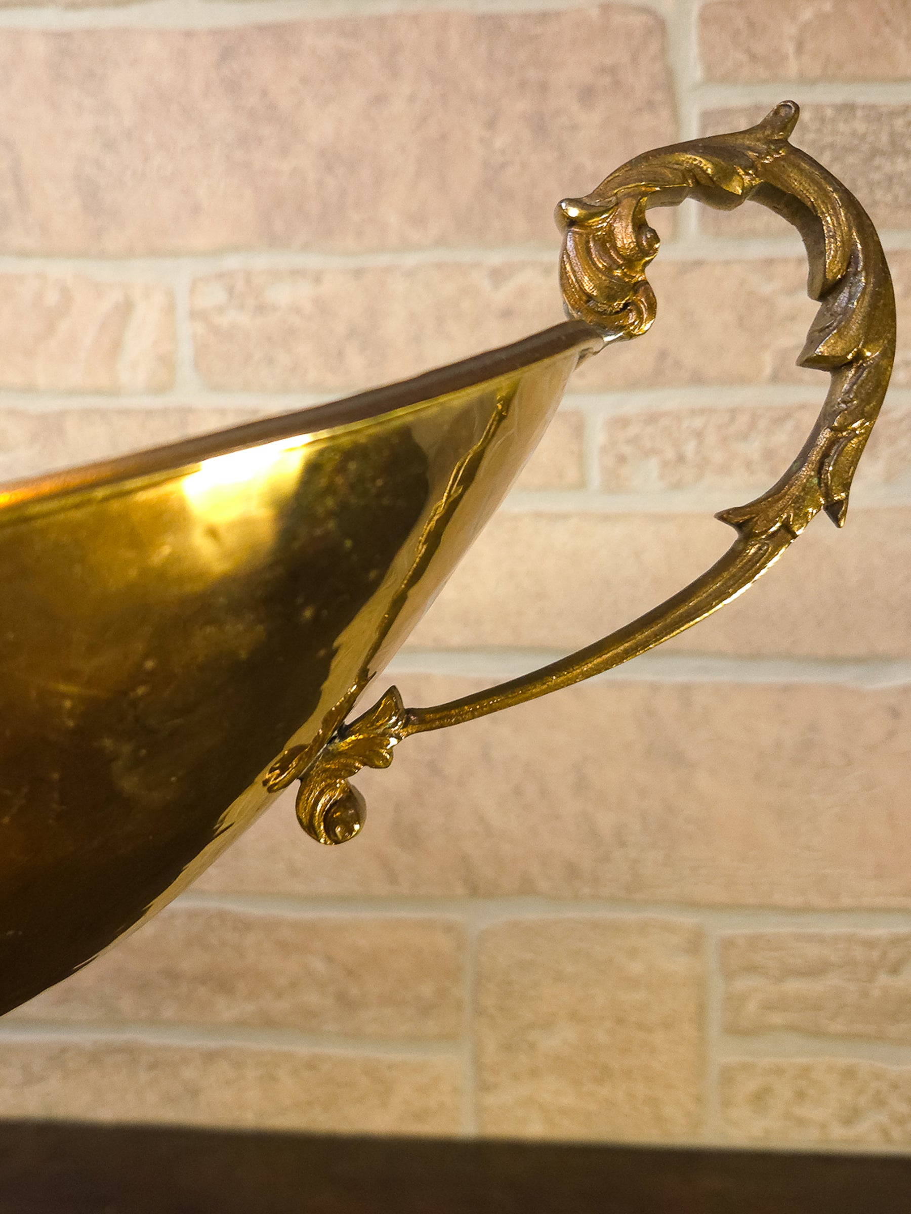 Large Vintage Hammered Brass Center Bowl with Koi Fish Pedestal, Made in Italy