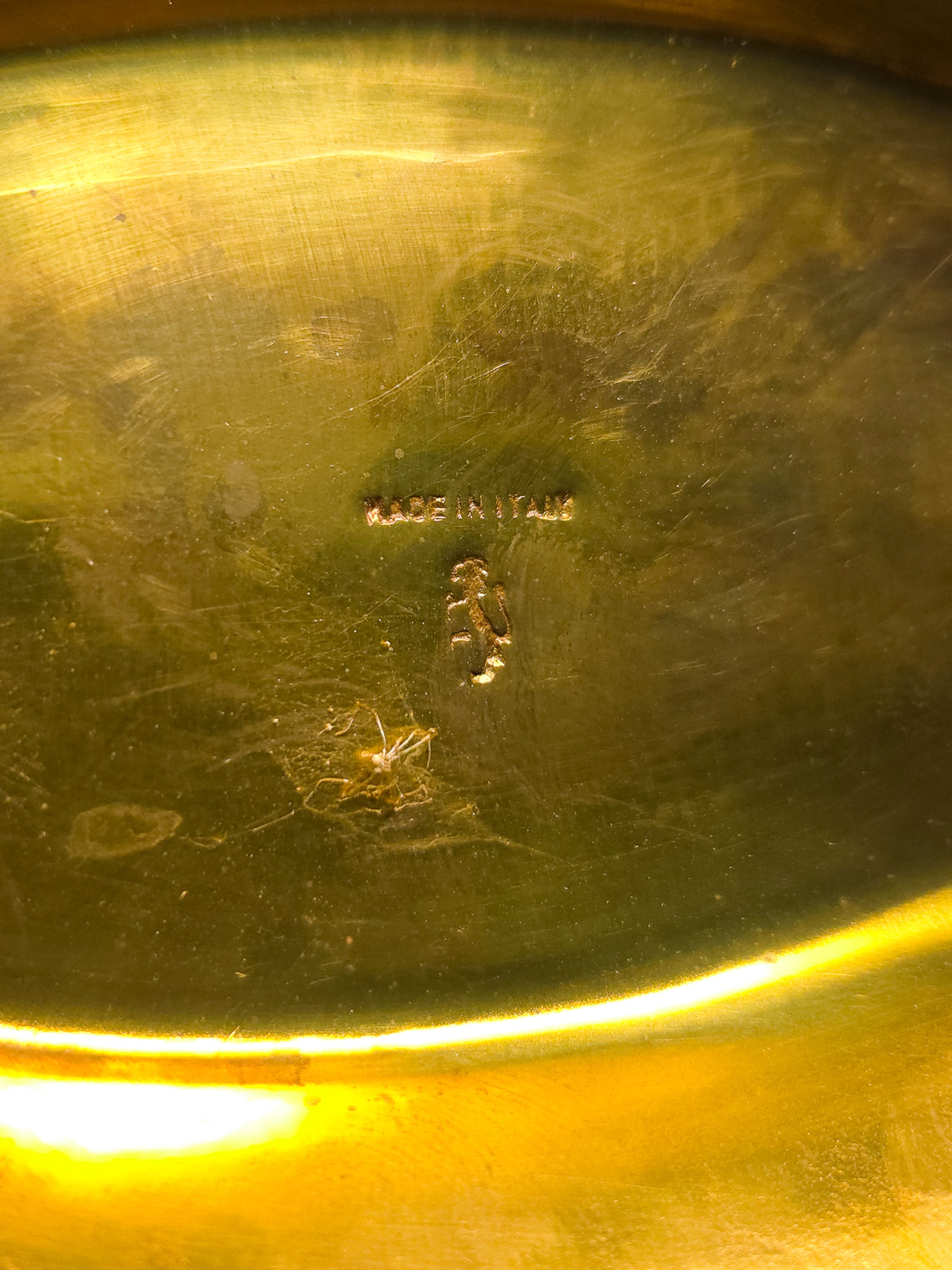 Large Vintage Hammered Brass Center Bowl with Koi Fish Pedestal, Made in Italy
