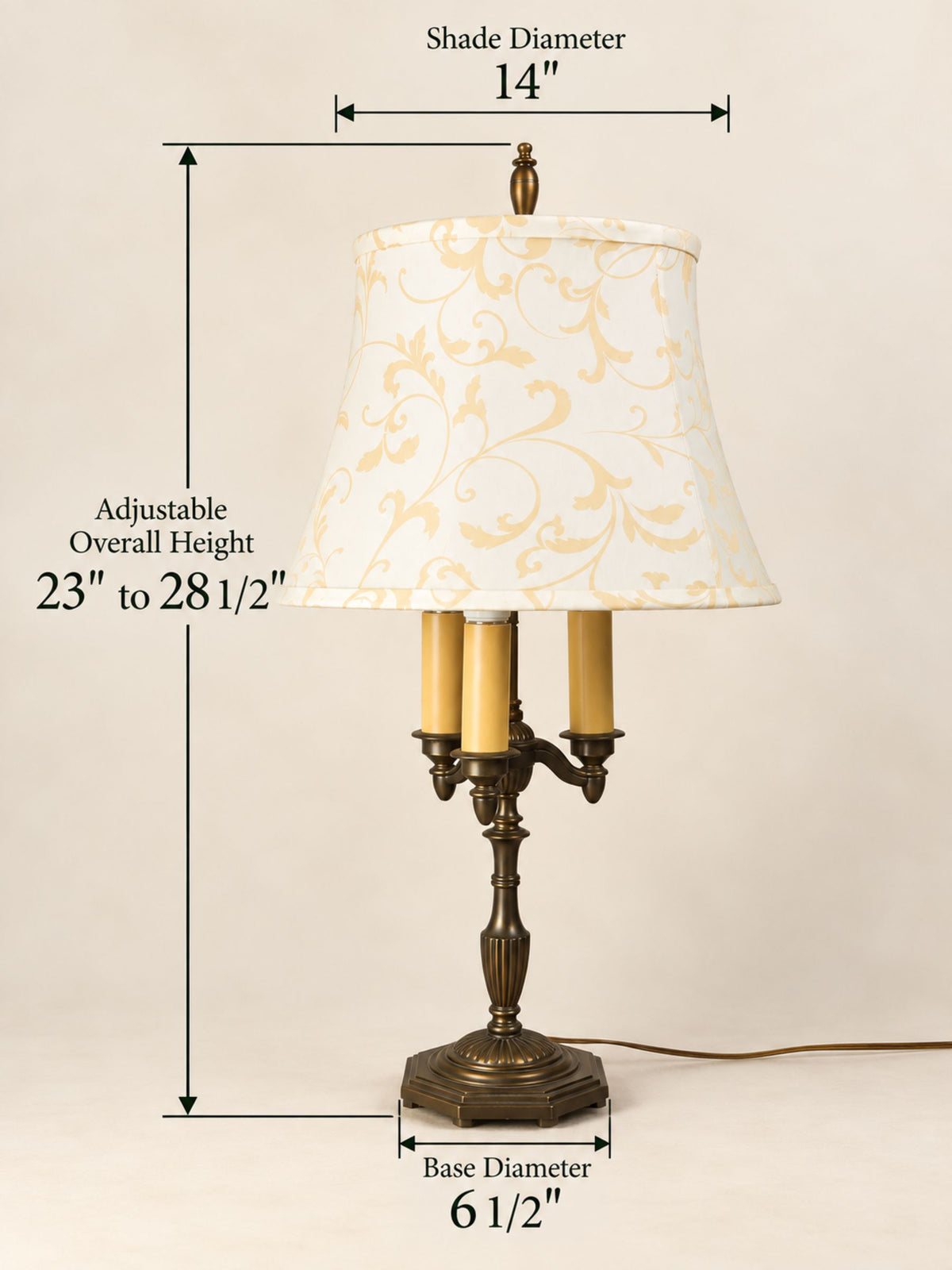 Vintage Rembrandt Bouillotte-Style Three-Light Table Lamp