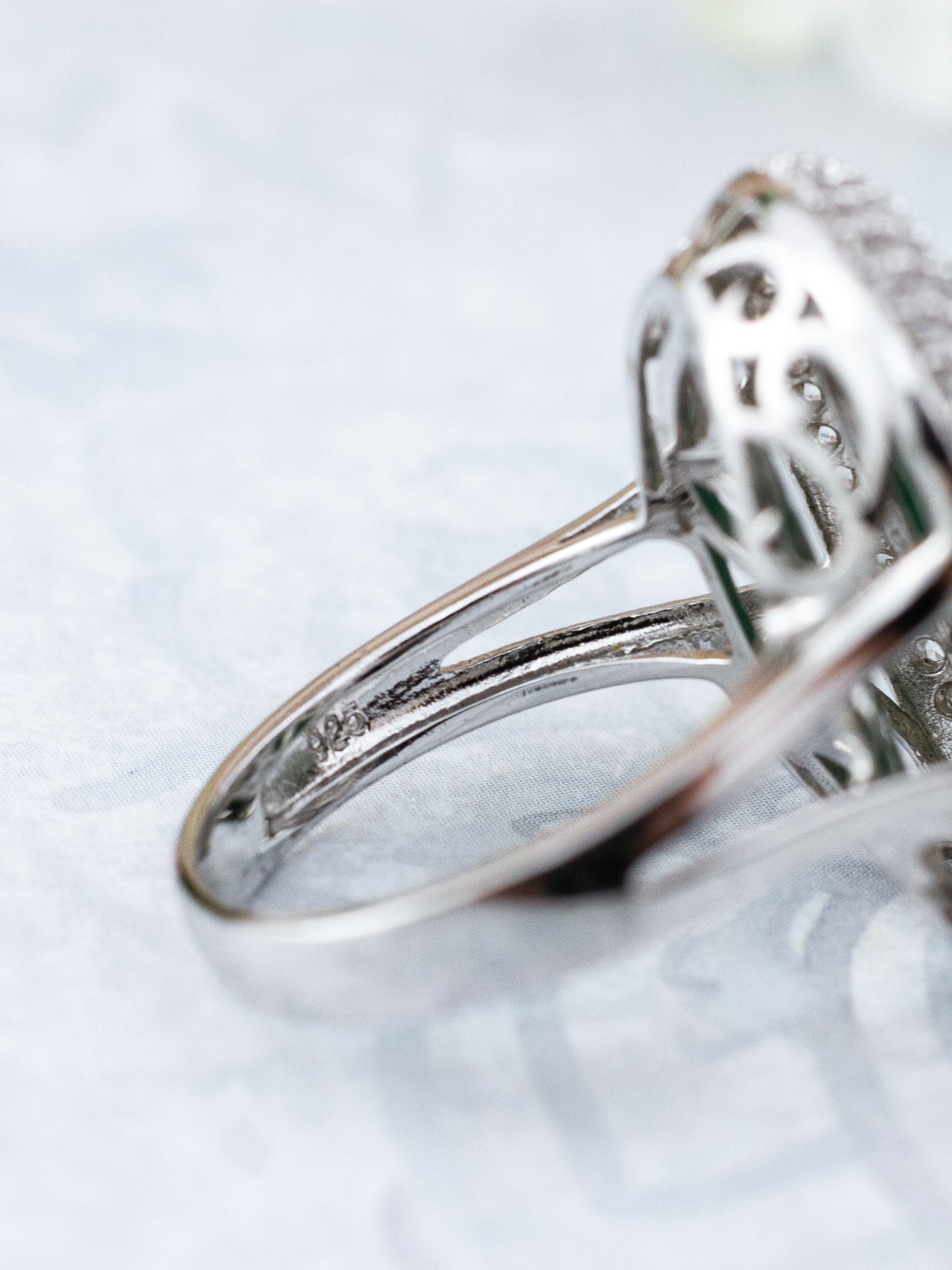 Orianne Emerald & White Sapphire Cocktail Ring in Platinum Over Sterling Silver
