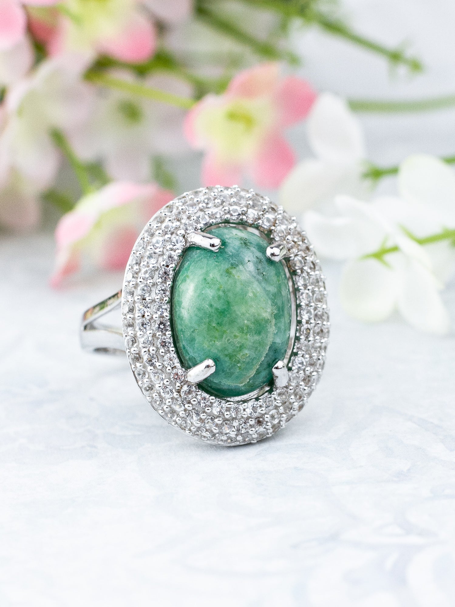 Orianne Emerald & White Sapphire Cocktail Ring in Platinum Over Sterling Silver